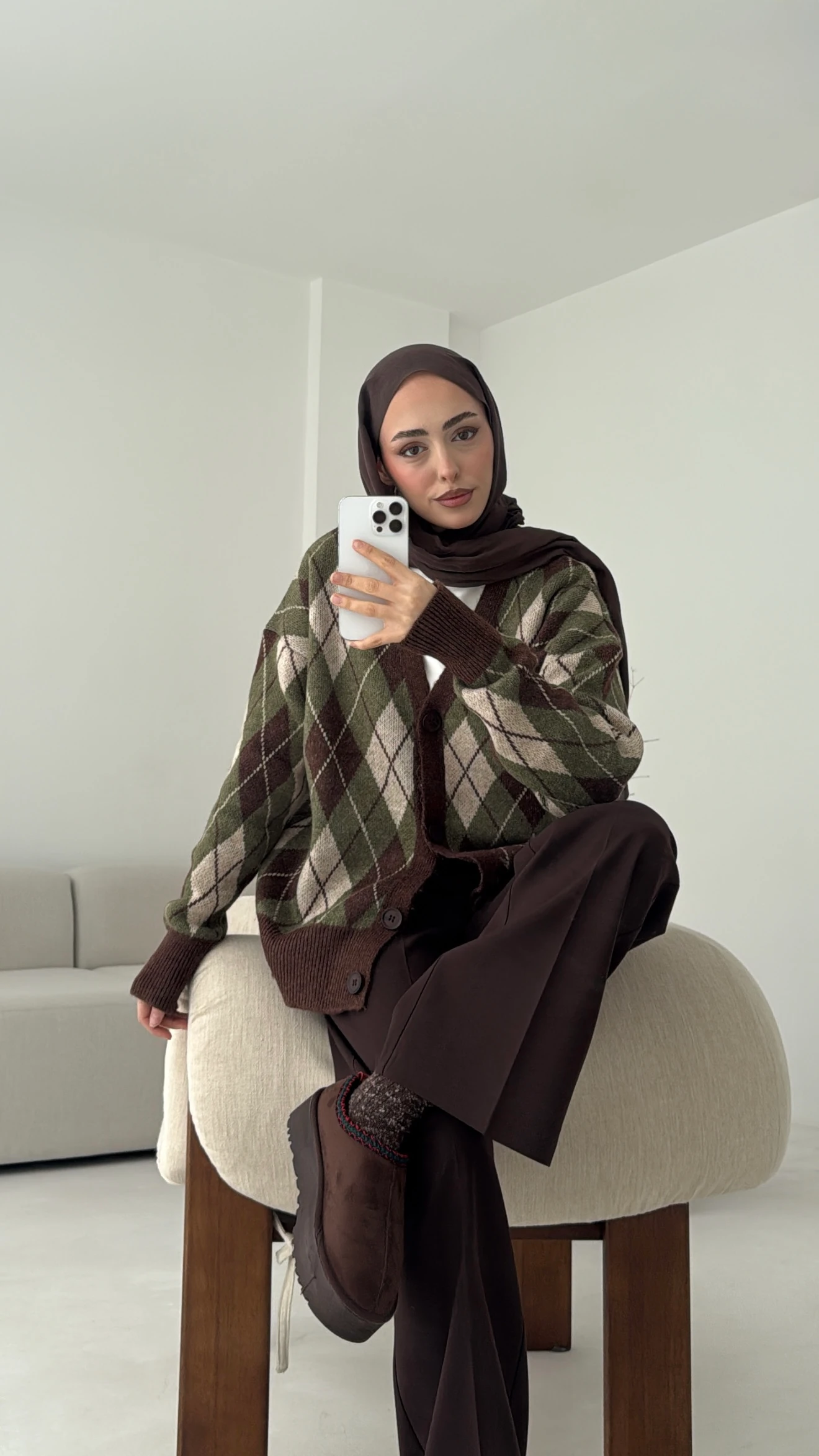 Baklava Jakarlı Hırka Kahve