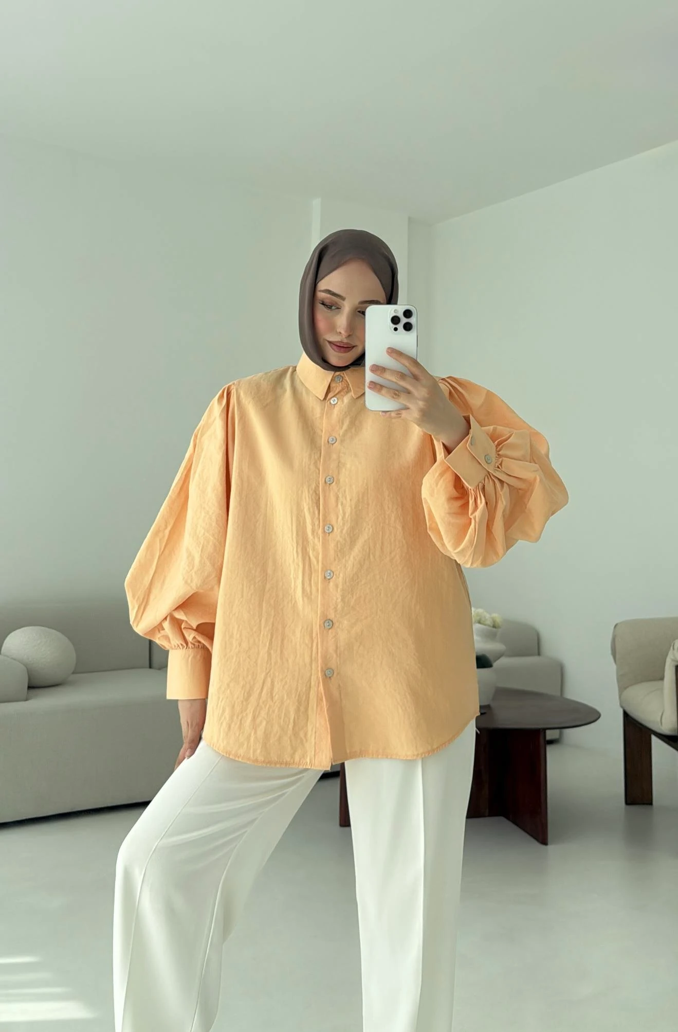 Cotton Balon Kol Gömlek Somon