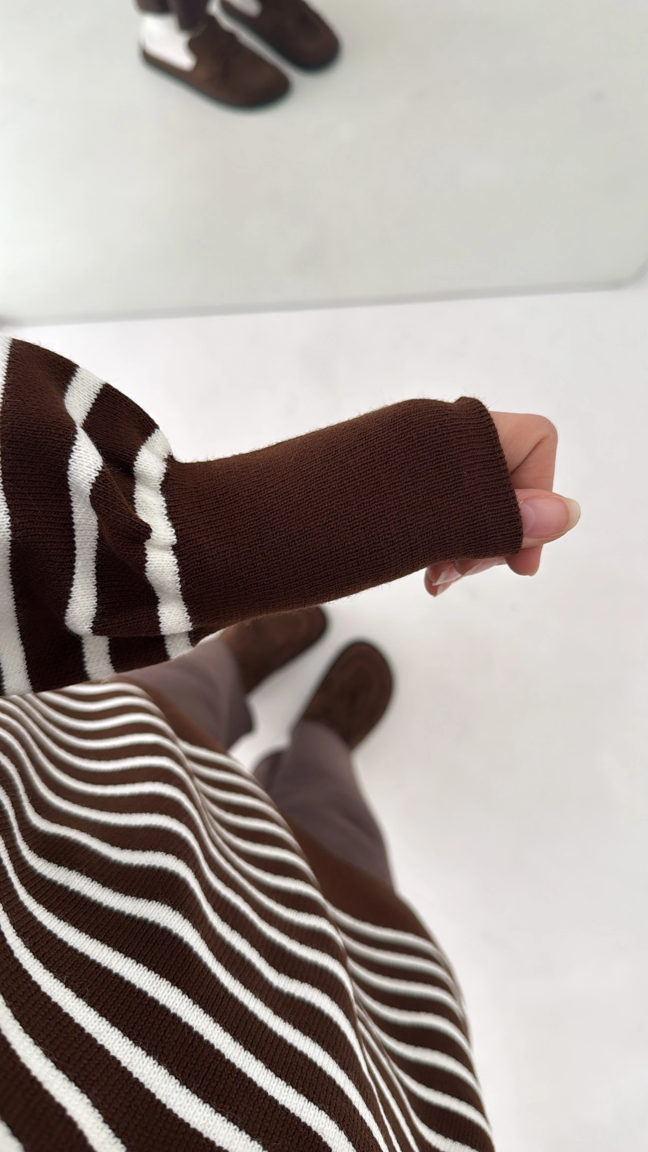 Çizgili Triko Kazak Kahve