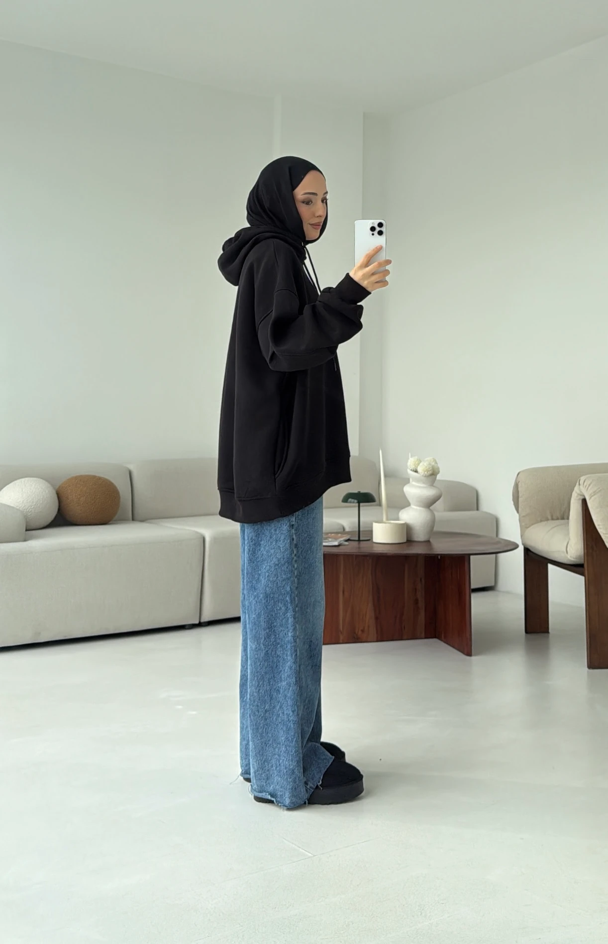Kolu Pile Detay Oversize Sweatshirt Siyah