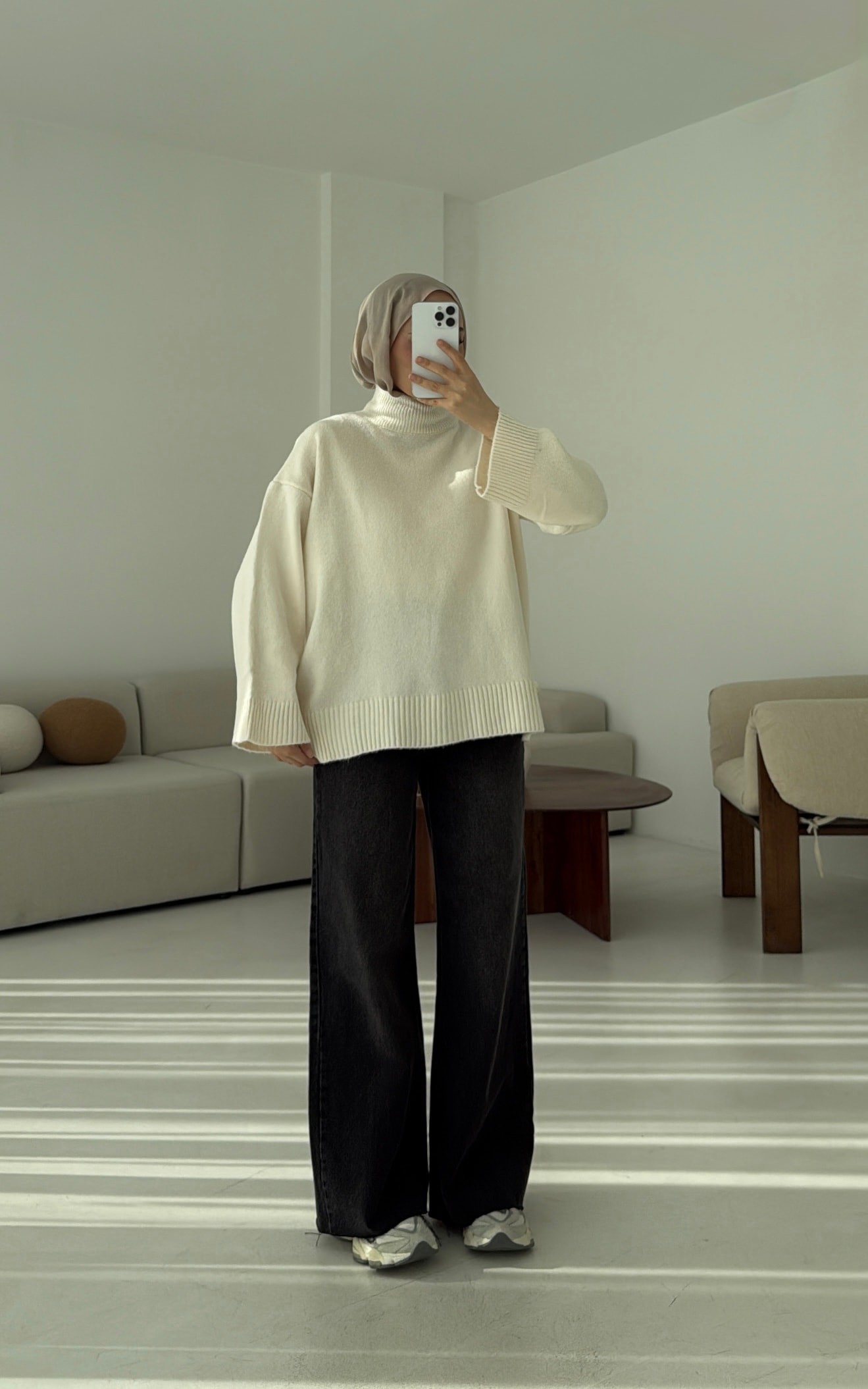 Yarım Yaka Triko Kazak Krem