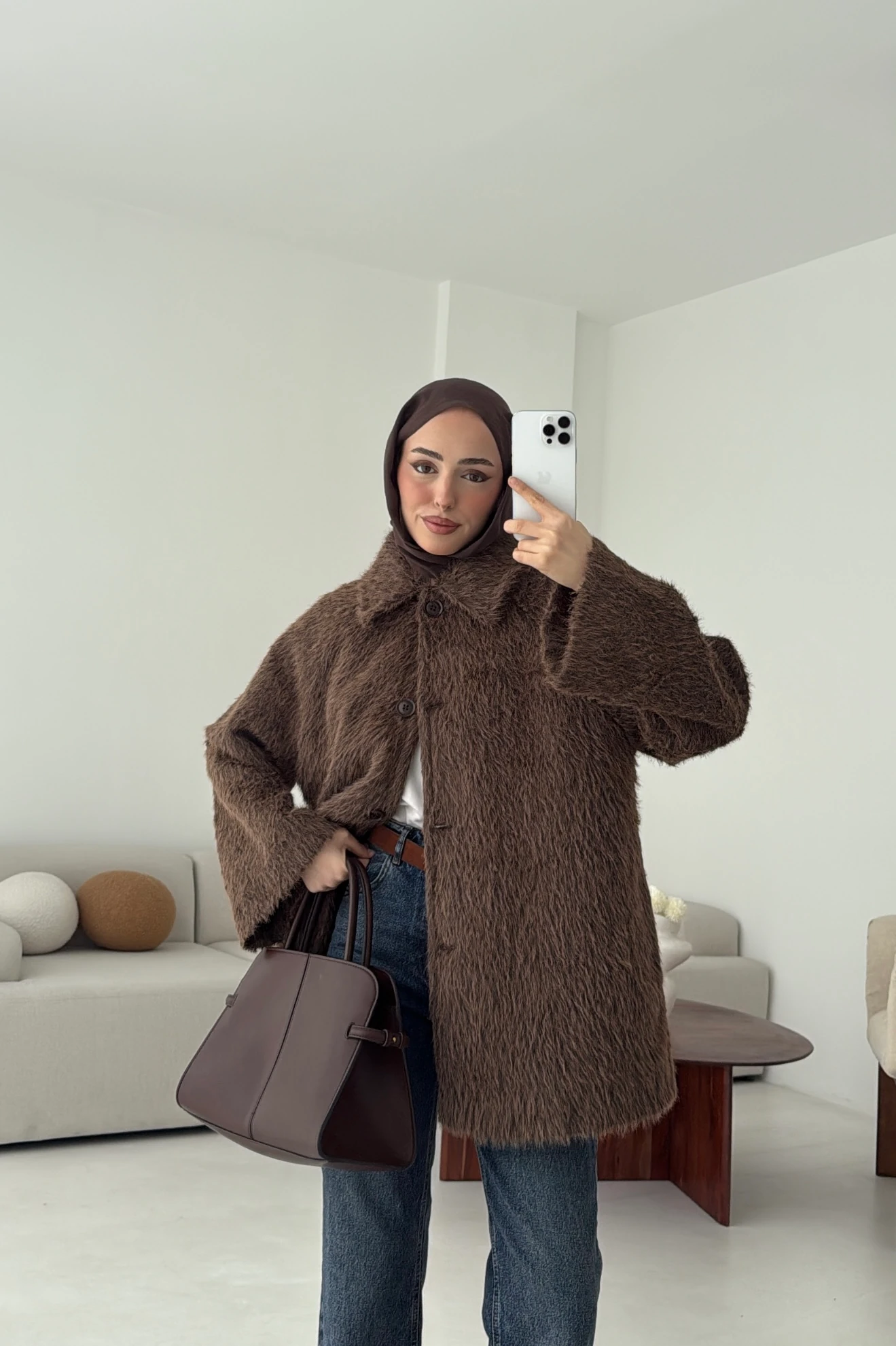 Mohair Reglan Kol Kaban Kahve