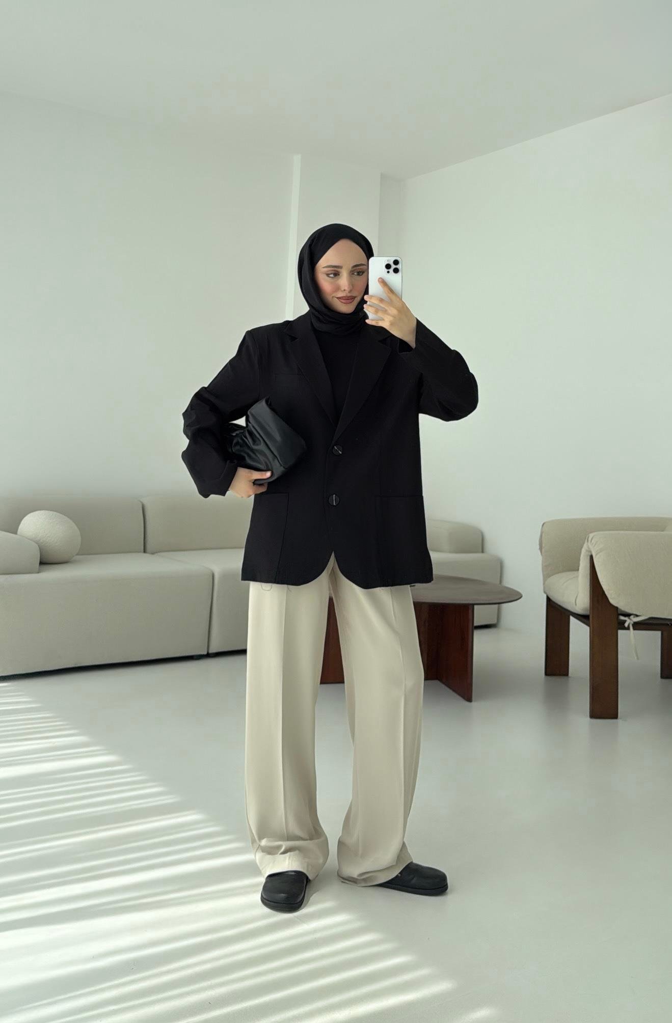 Keten Cepli Ceket Siyah