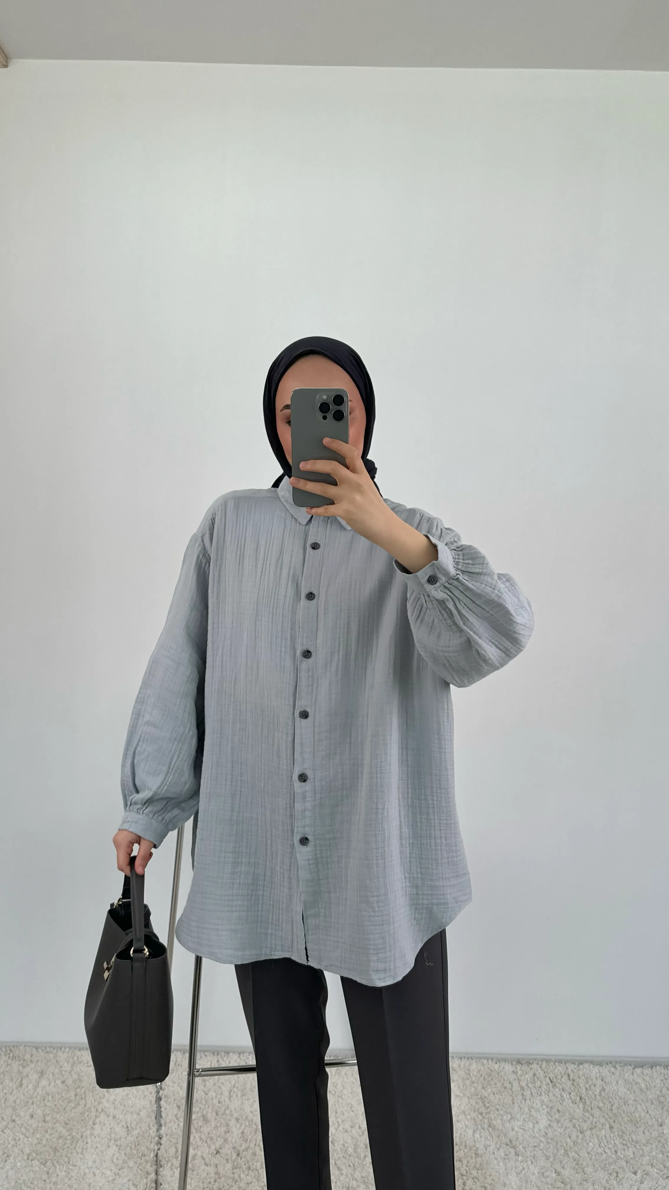 Oversize Müslin Gömlek Gri