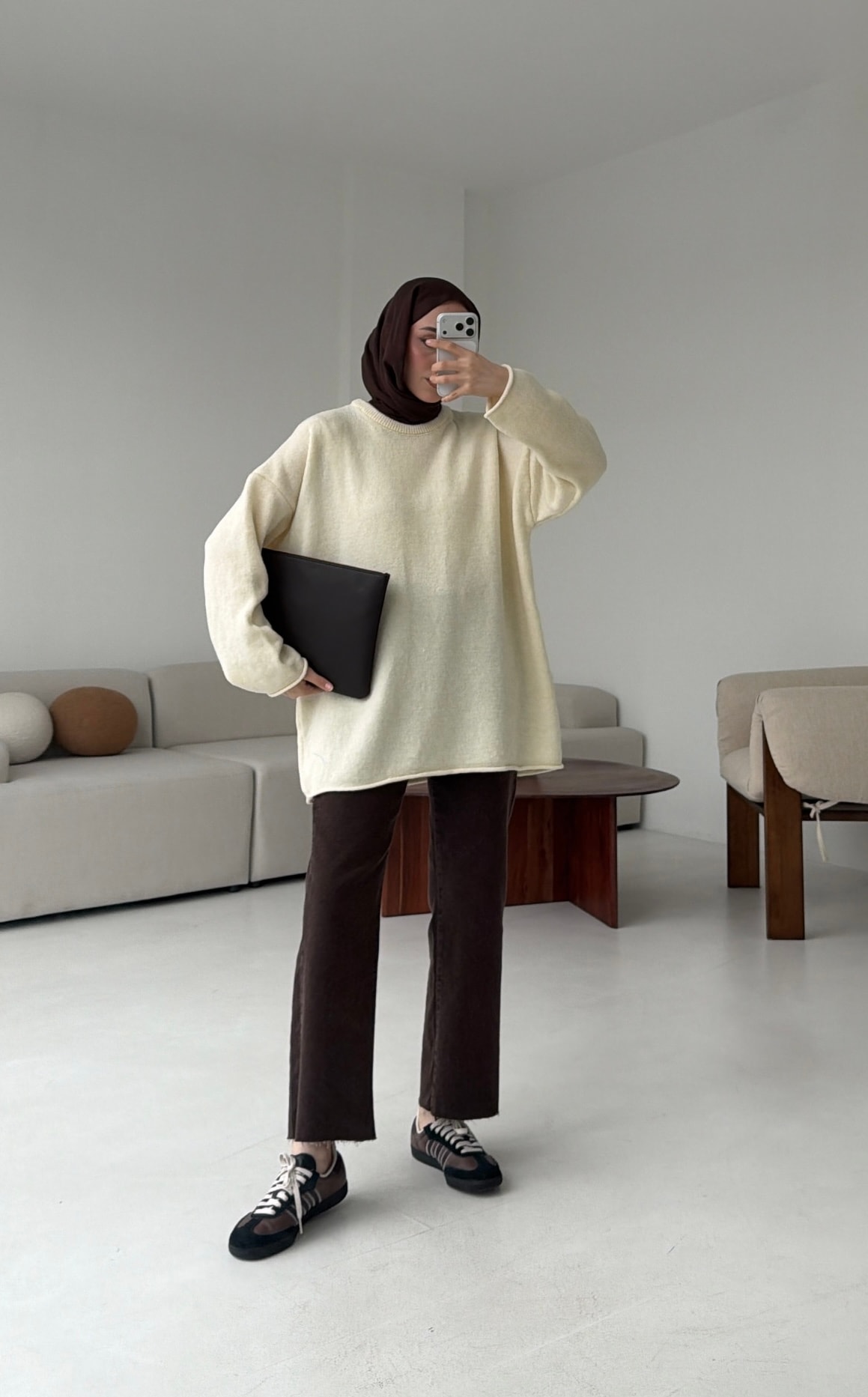 Dikişsiz Triko Kazak Krem