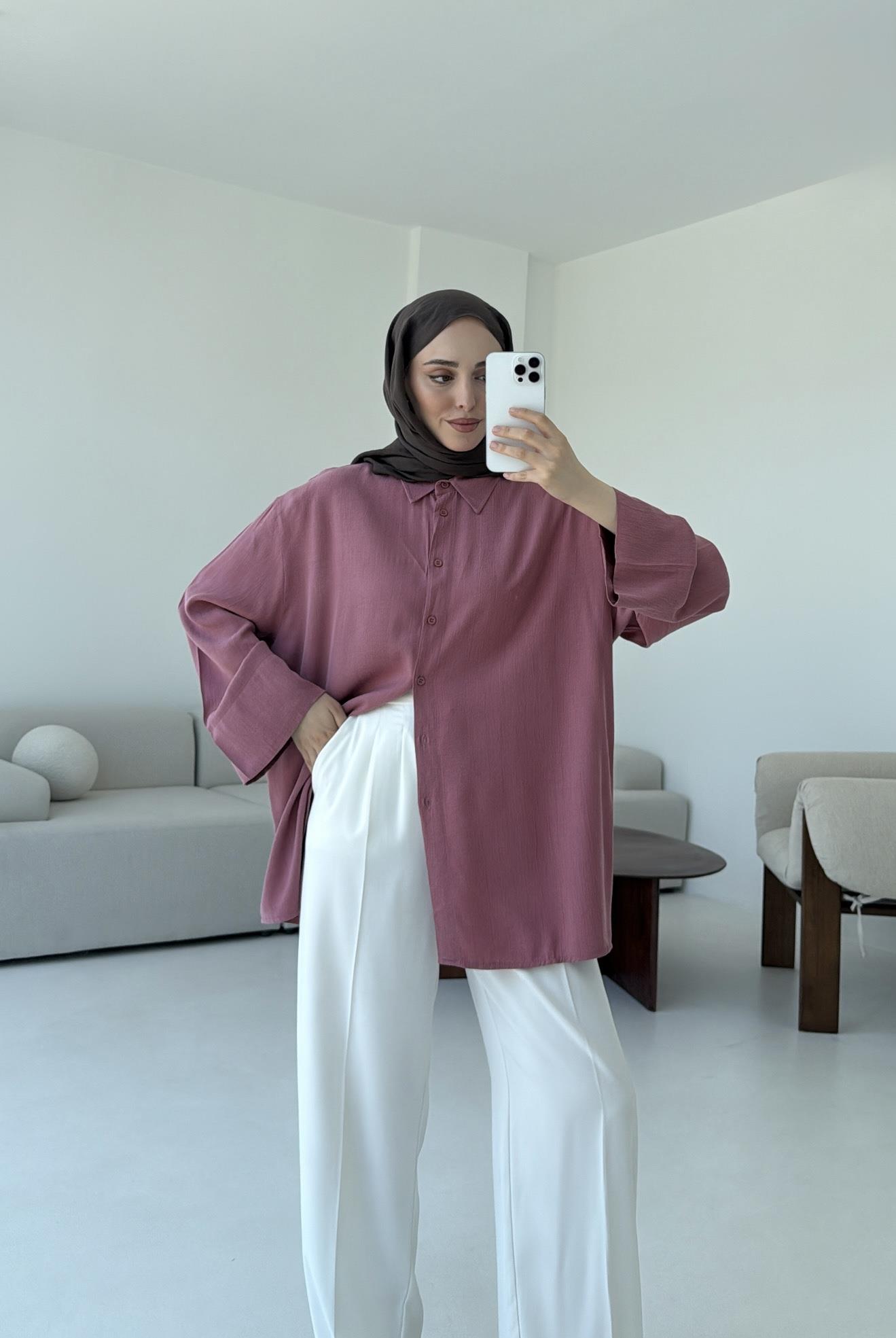 Tencel Yıkamalı Gömlek Gül Kurusu