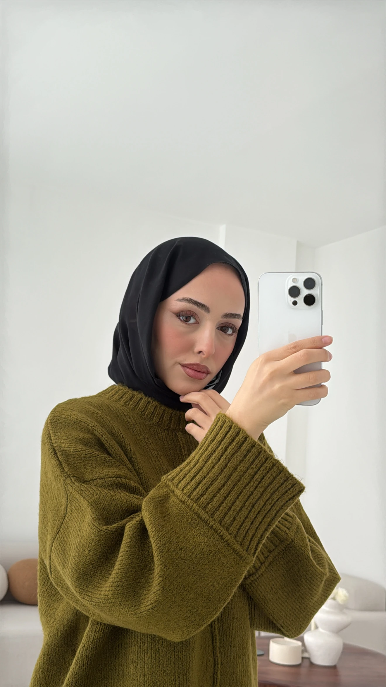 Kalın Manşet Kazak Zeytin Yeşili