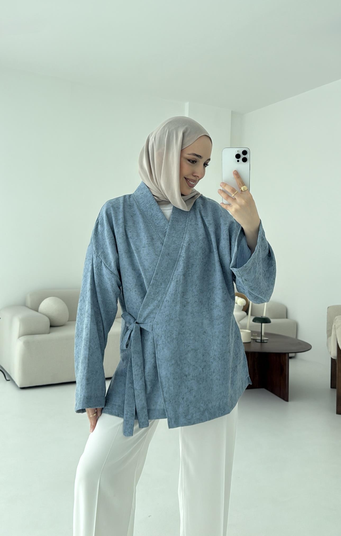 Keten Batik Bambu Kimono Mavi