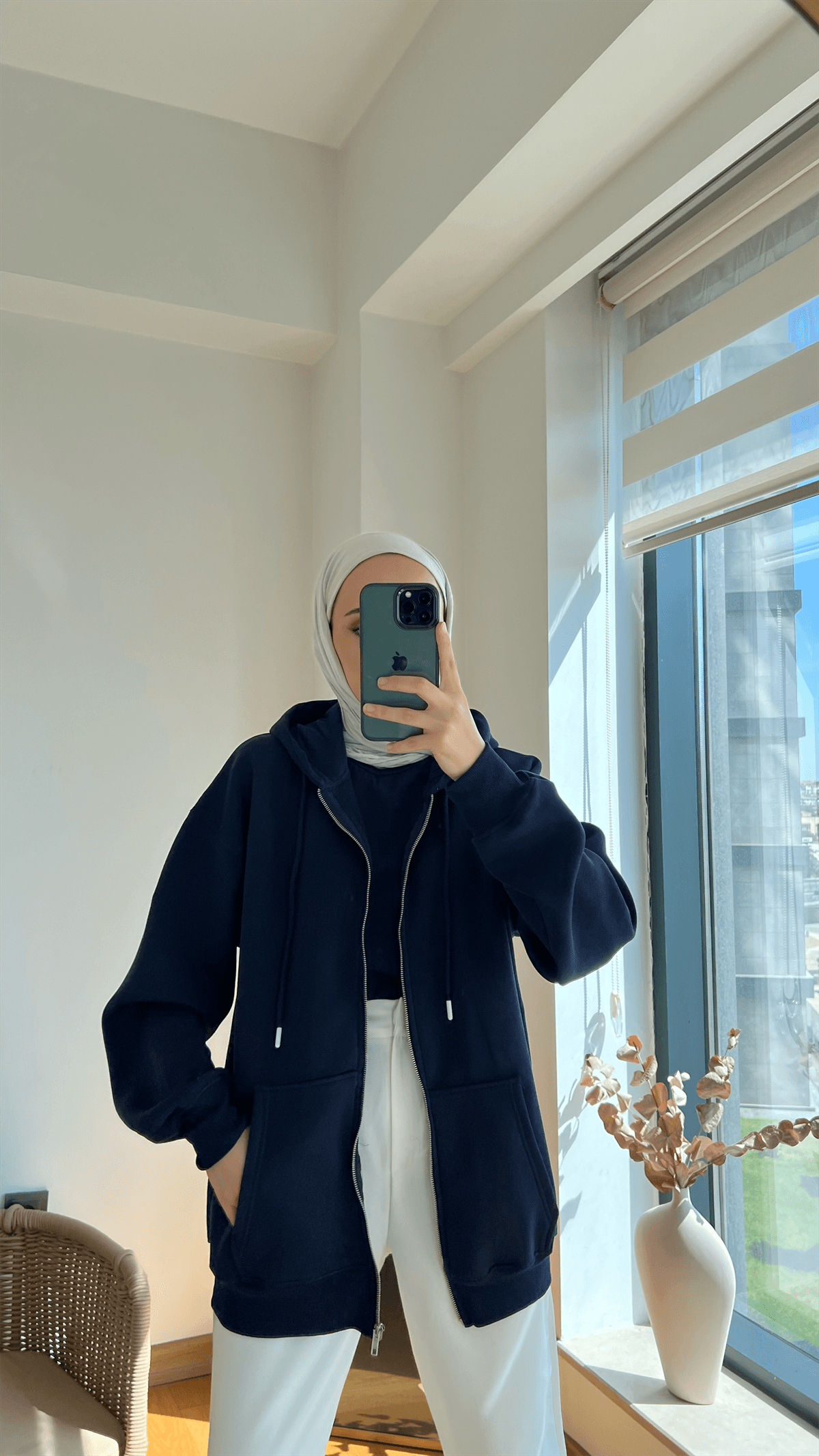 Şardonlu Kapüşonlu Sweatshirt Lacivert