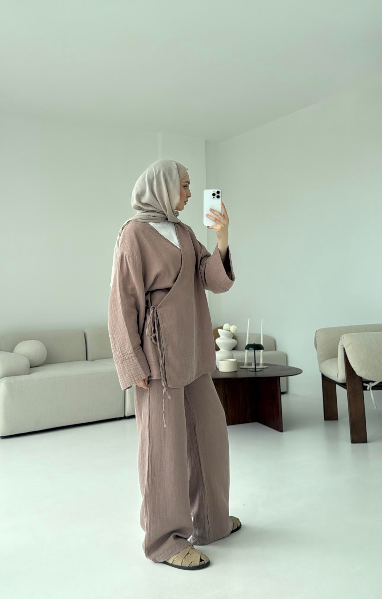Müslin Yandan Baglamalı Takım Gül Kurusu