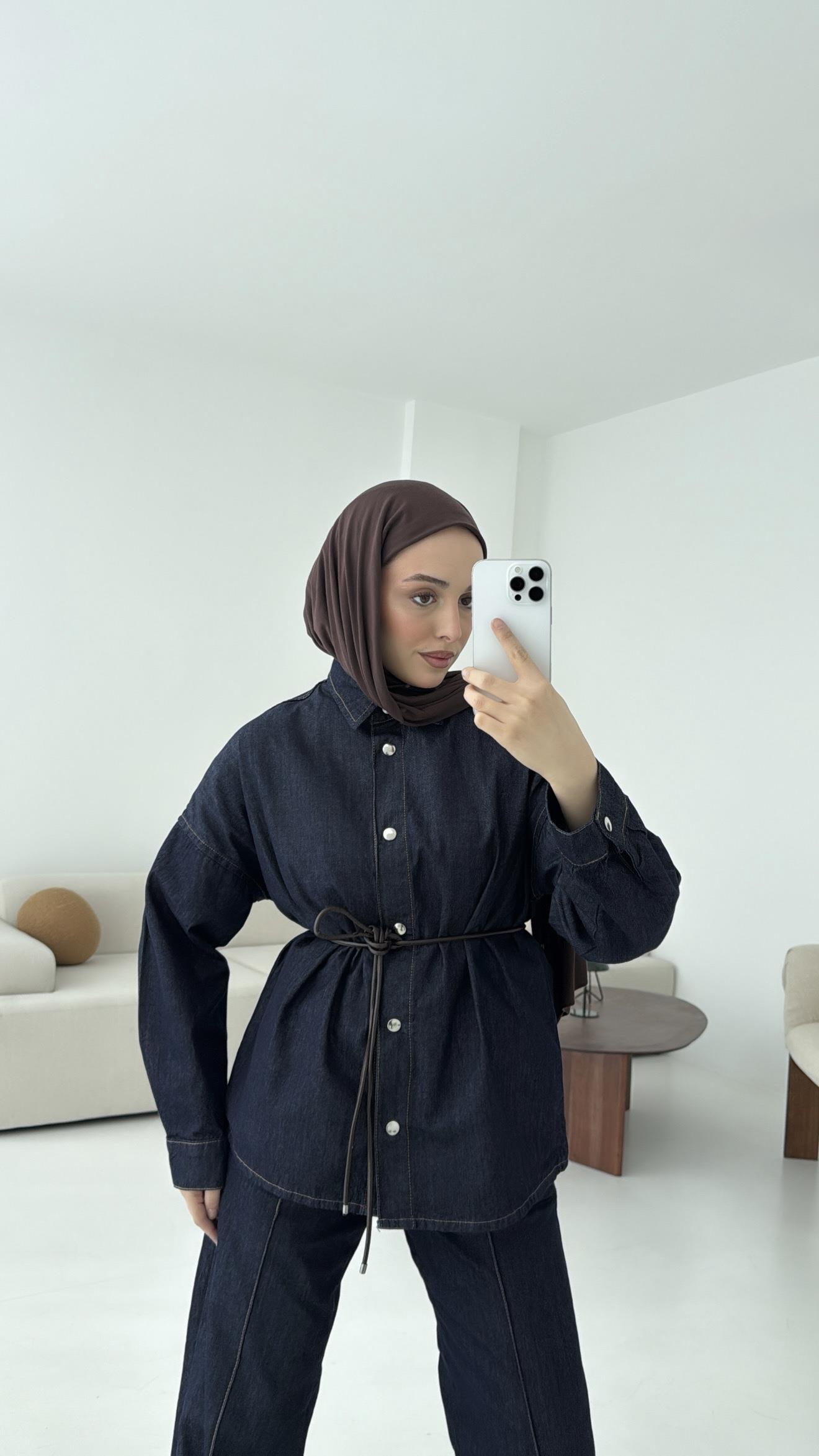 Beli Lastikli Denim Takım