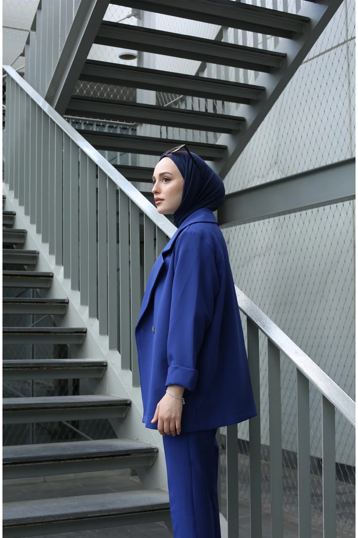 Oversize Yazlık Ceketli Takım Lacivert