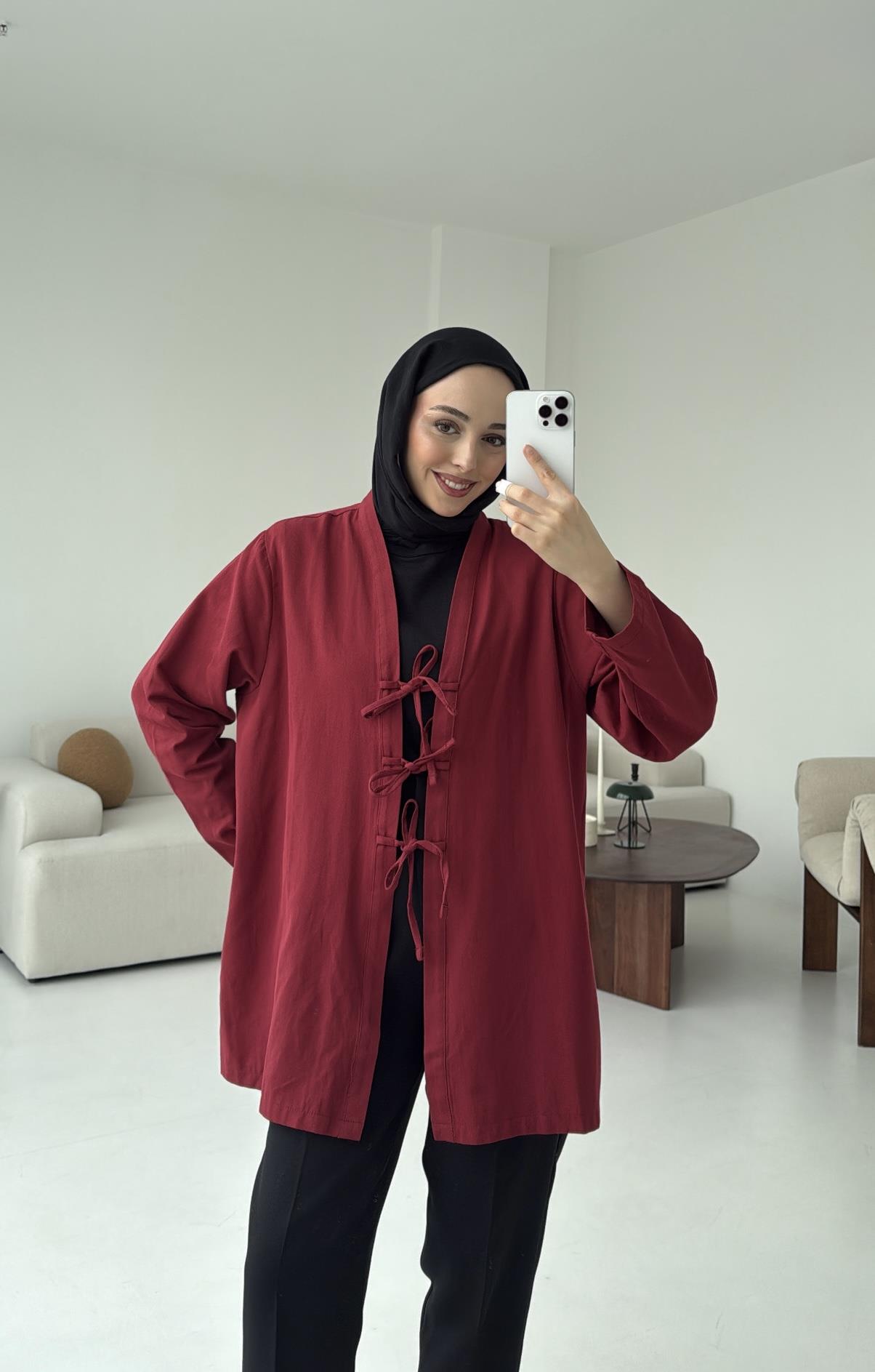 Üç Bağlamalı Kimono Bordo