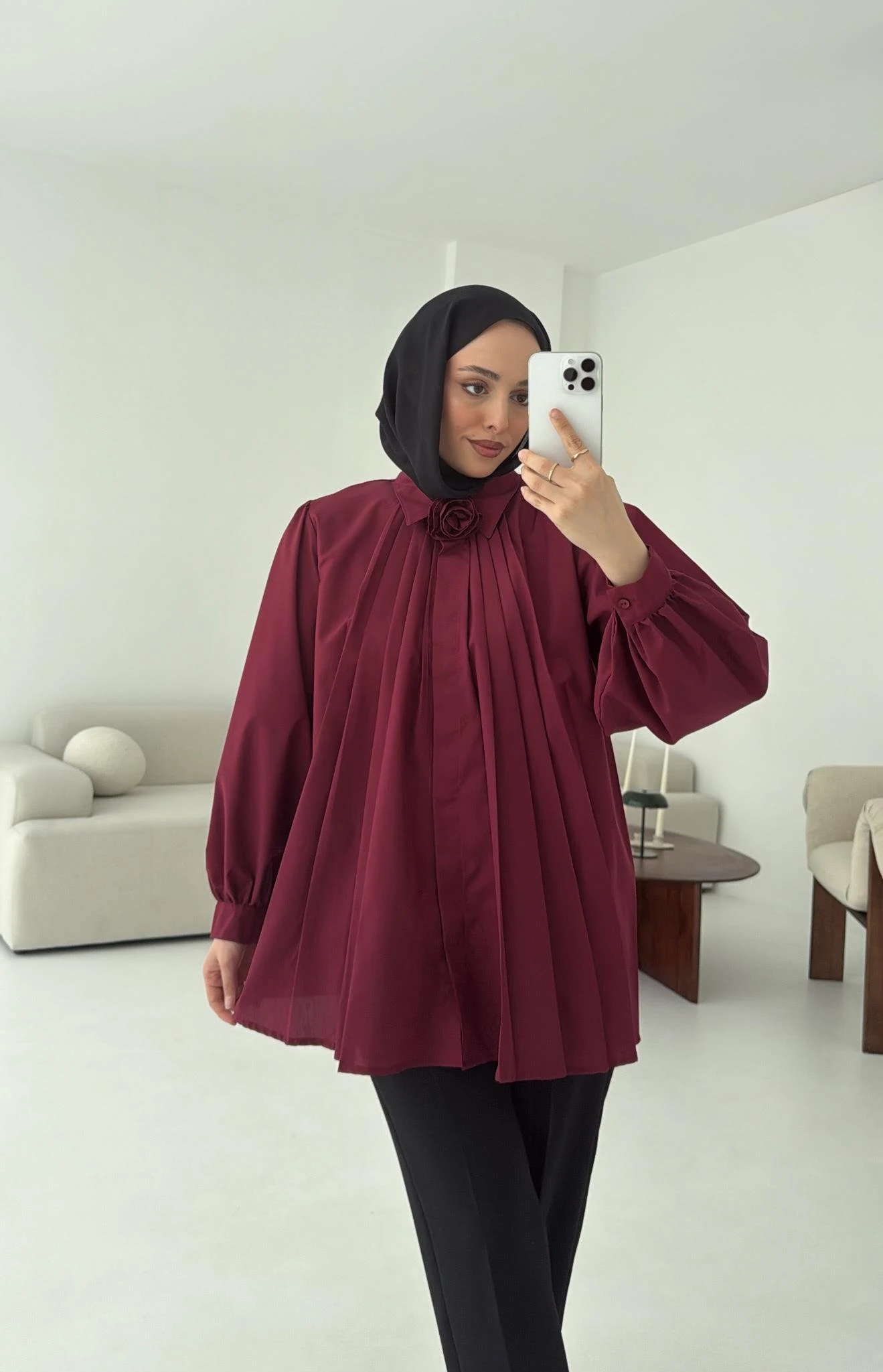 Pile Detay Gömlek Bordo