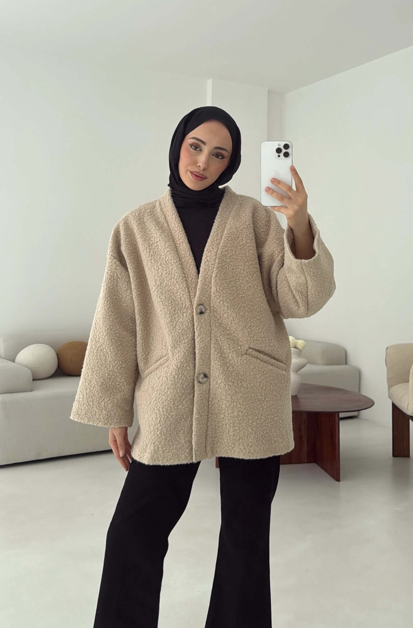 Kemerli Buklet Ceket Bej