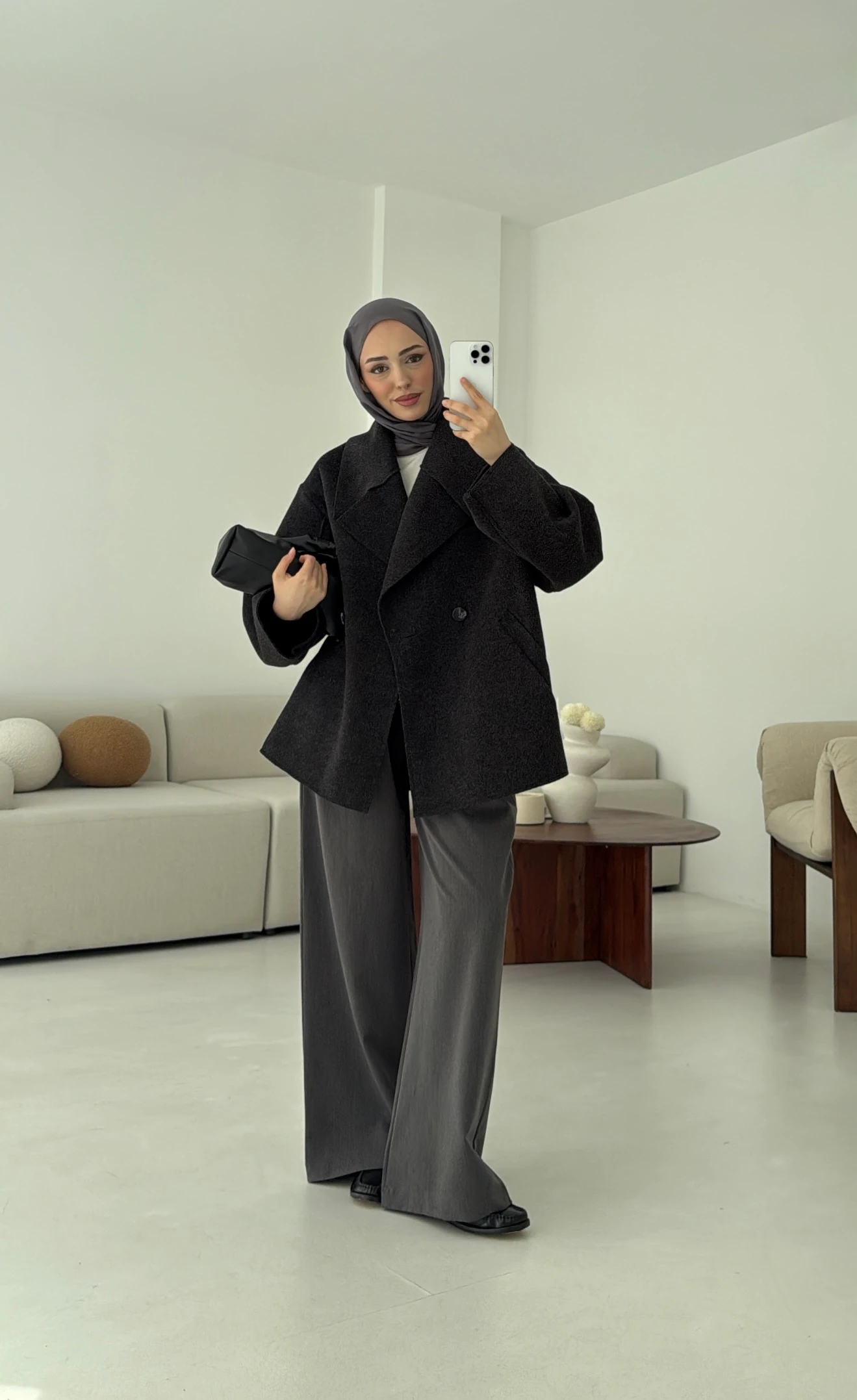 Yumuşak Şal Yaka Kaban Antrasit