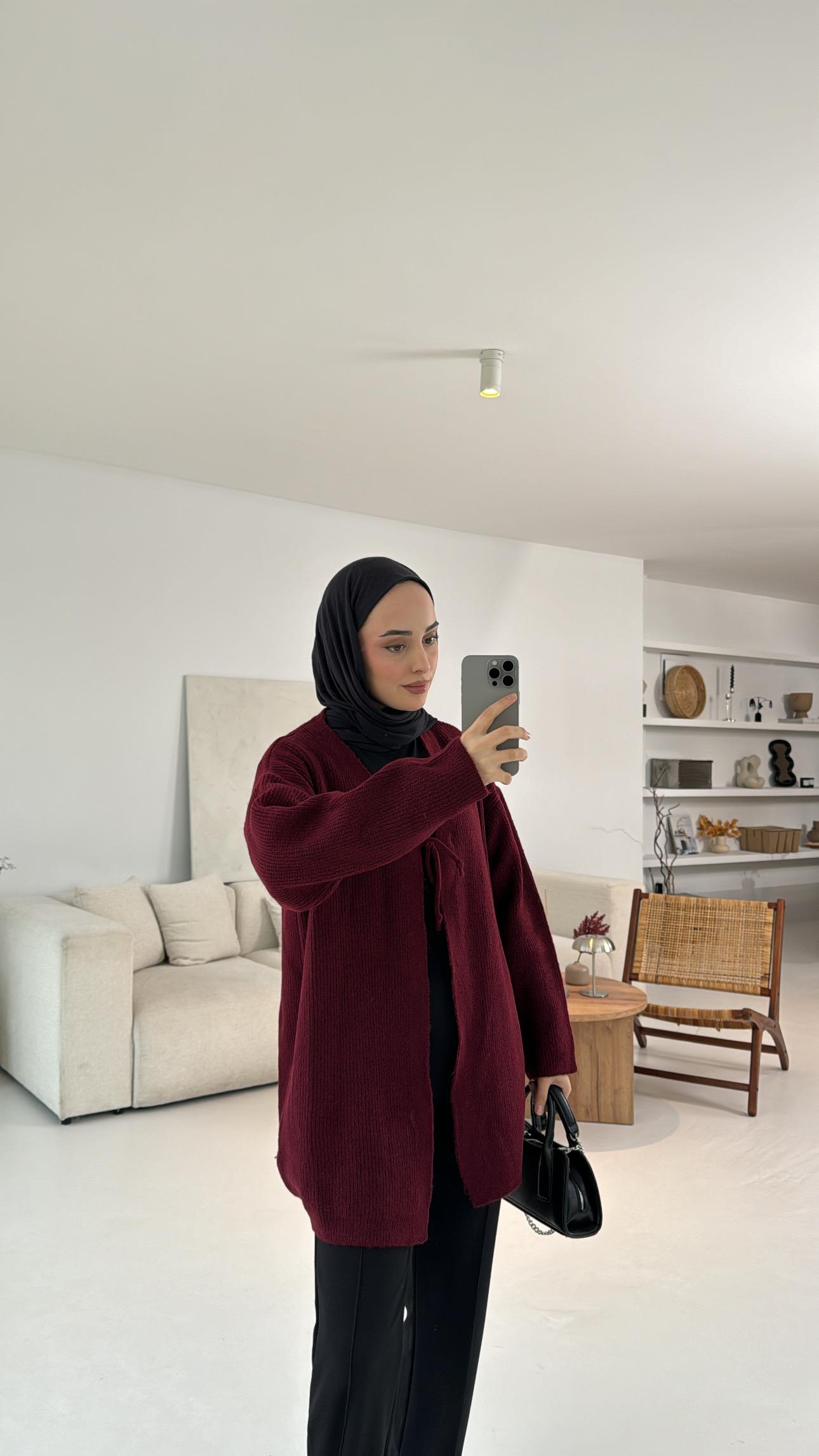 Bağlamalı Triko Hırka Bordo