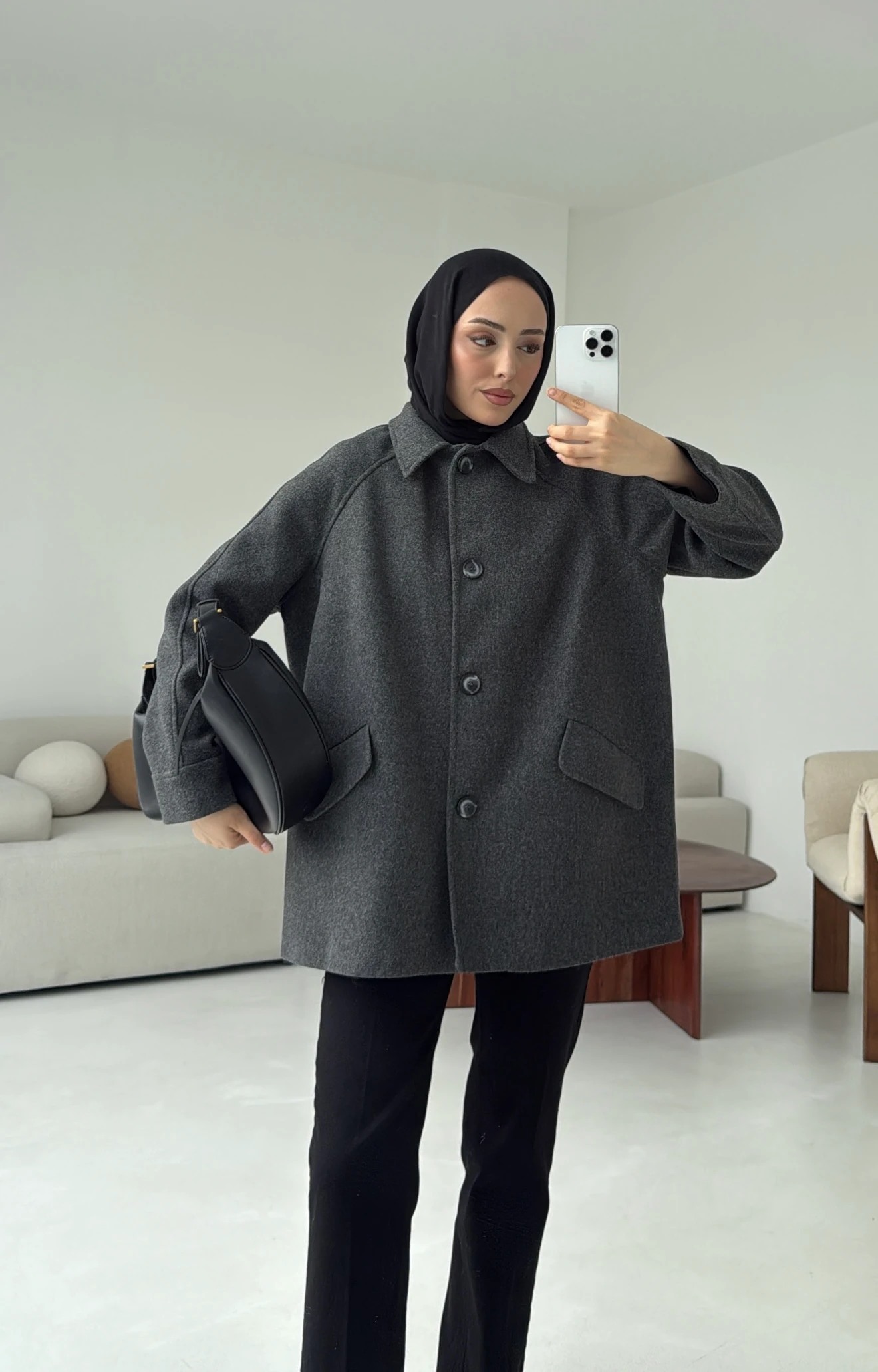 Ön Düğmeli Kaban Antrasit