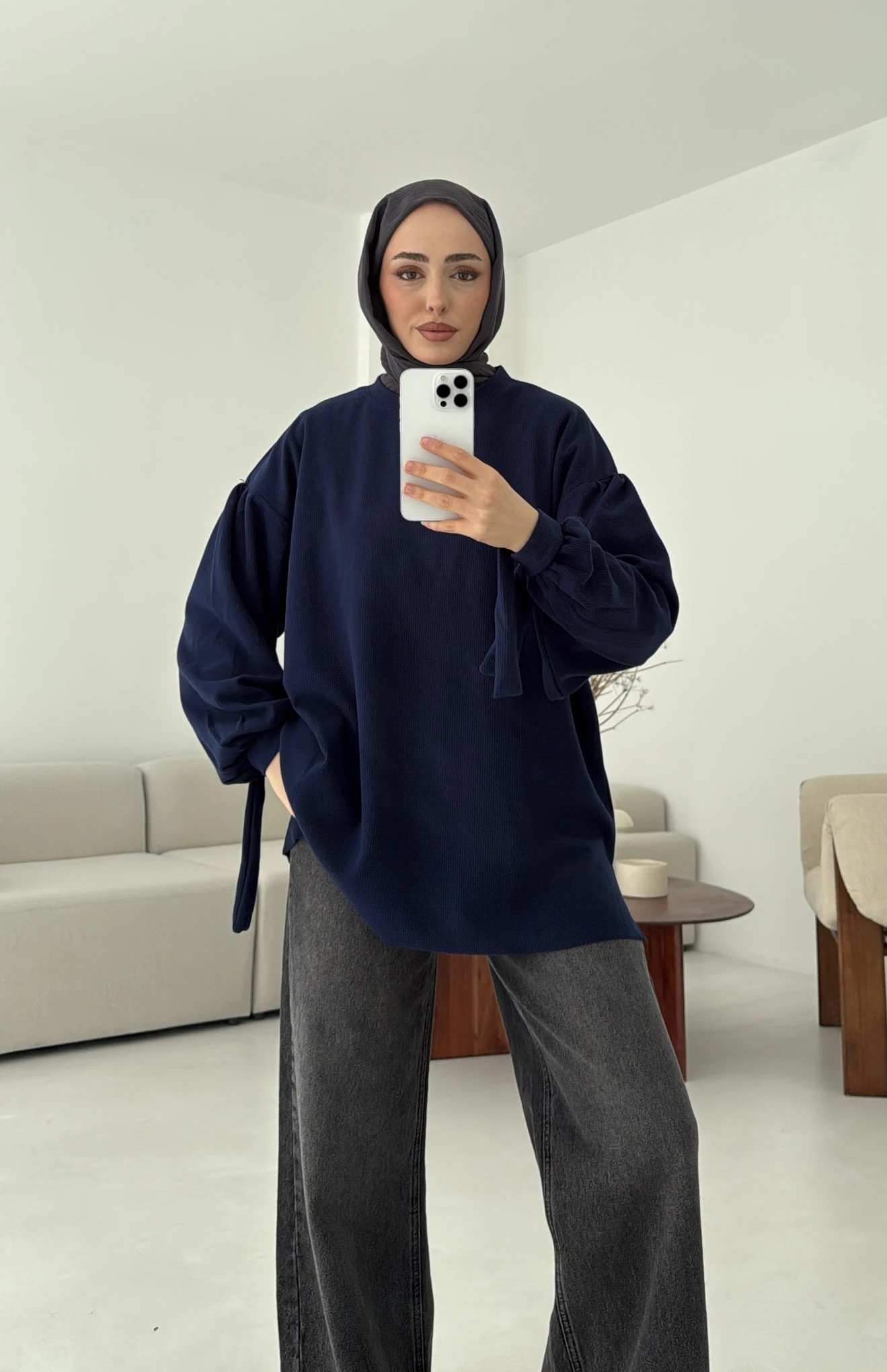 Selanik Balon Kol Bagcıklı Sweat Lacivert