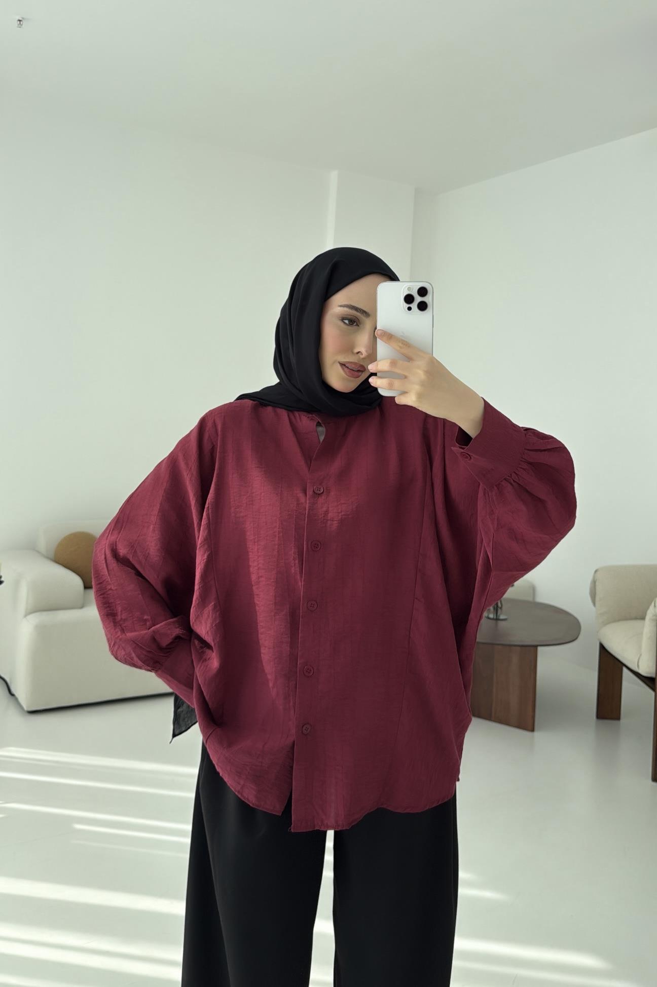 Oversize Premium Gömlek Bordo