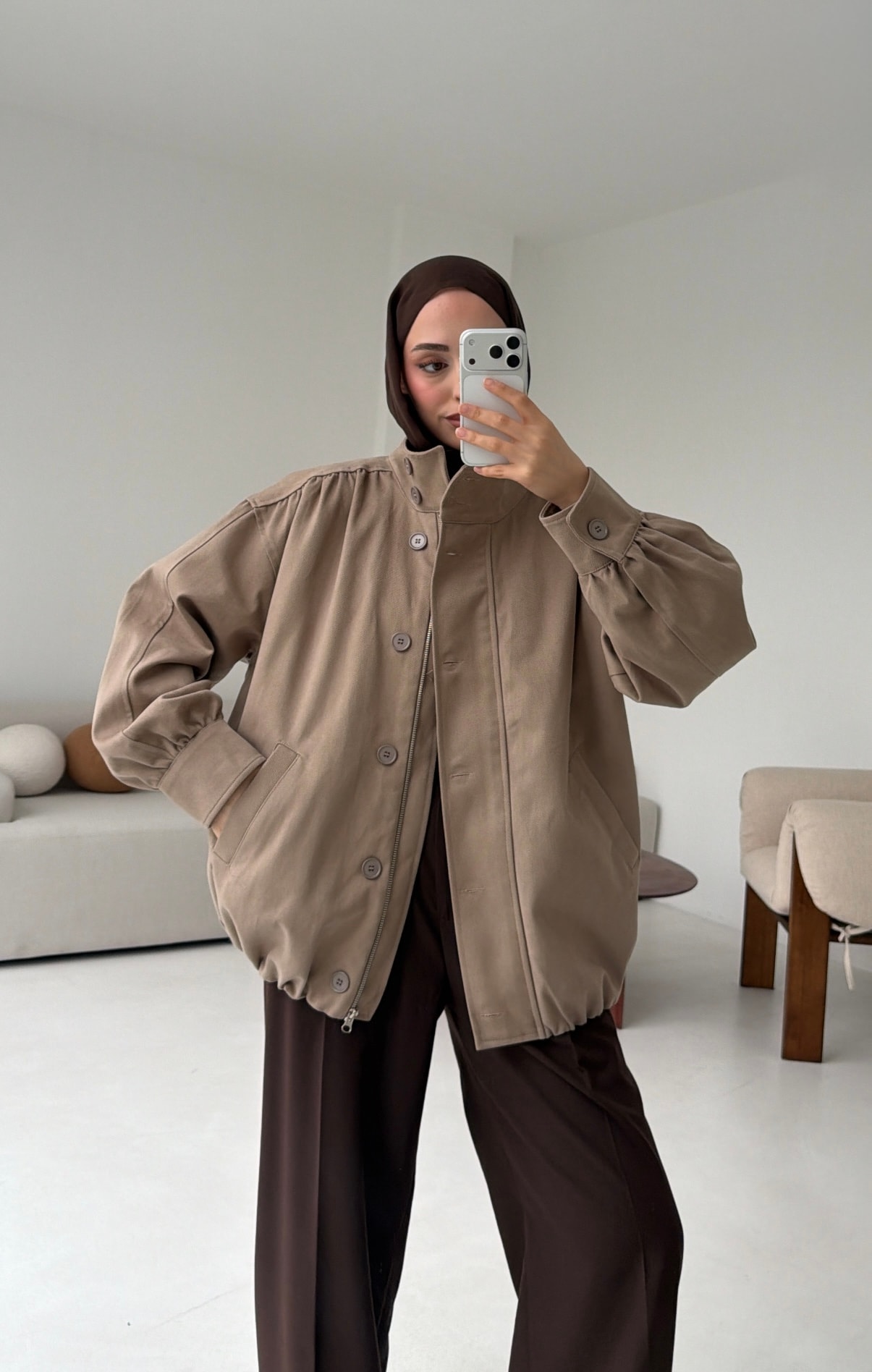 Bomber Gabardin Ceket Bej