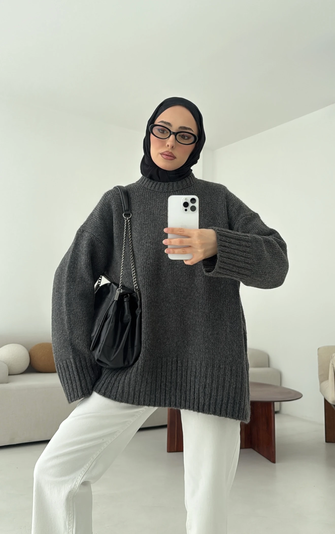 Oversize Soft Triko Kazak Antrasit