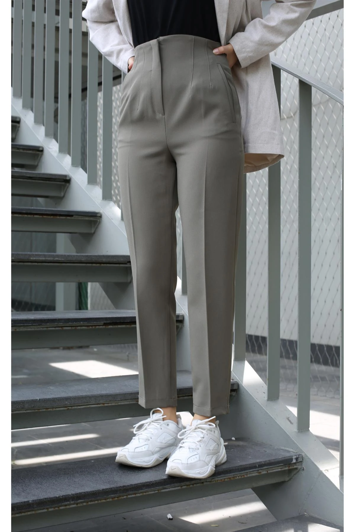 Beli Pens Detay Kumaş Pantolon Haki