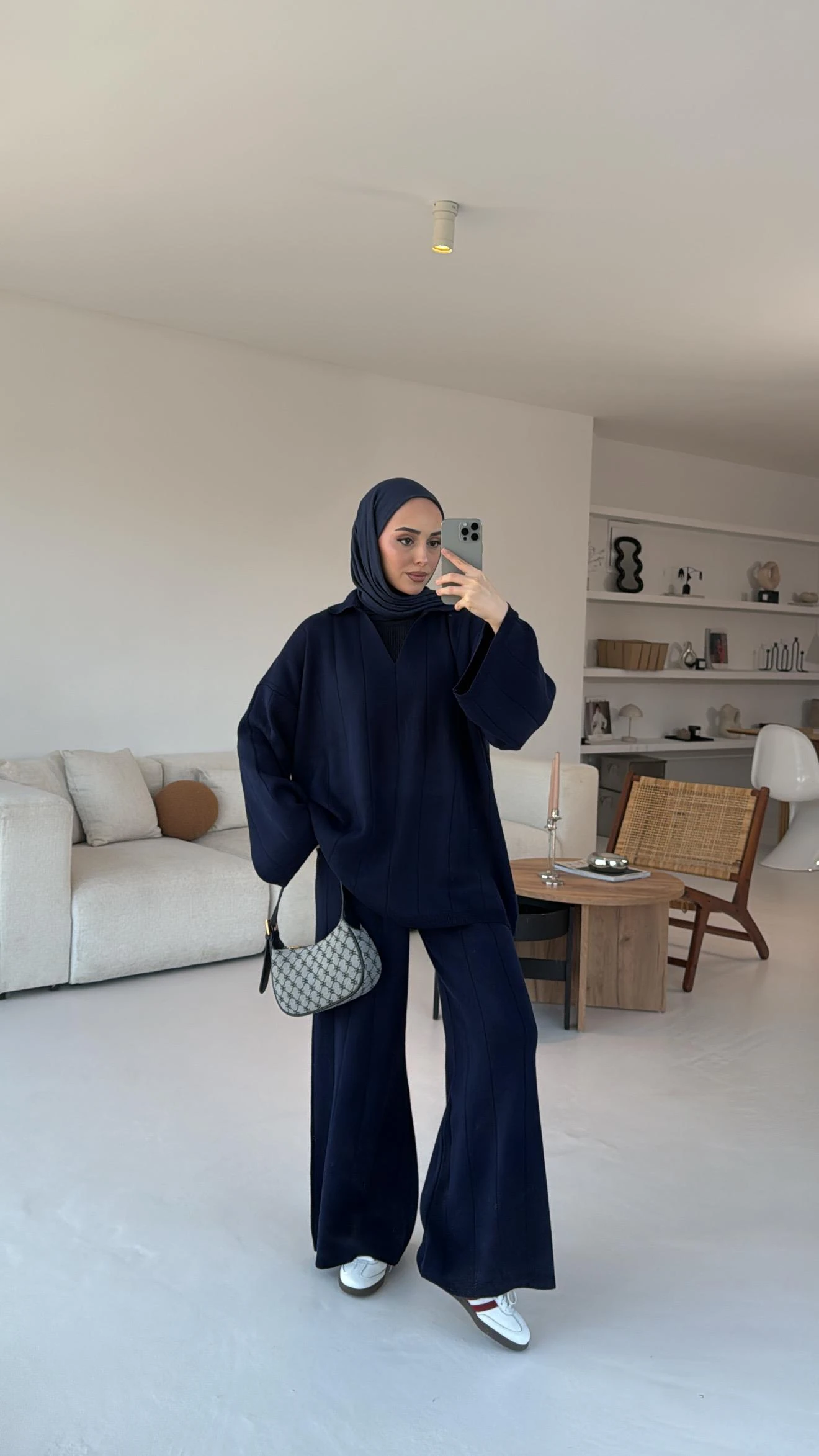 Düz Fitilli Triko Takım Lacivert