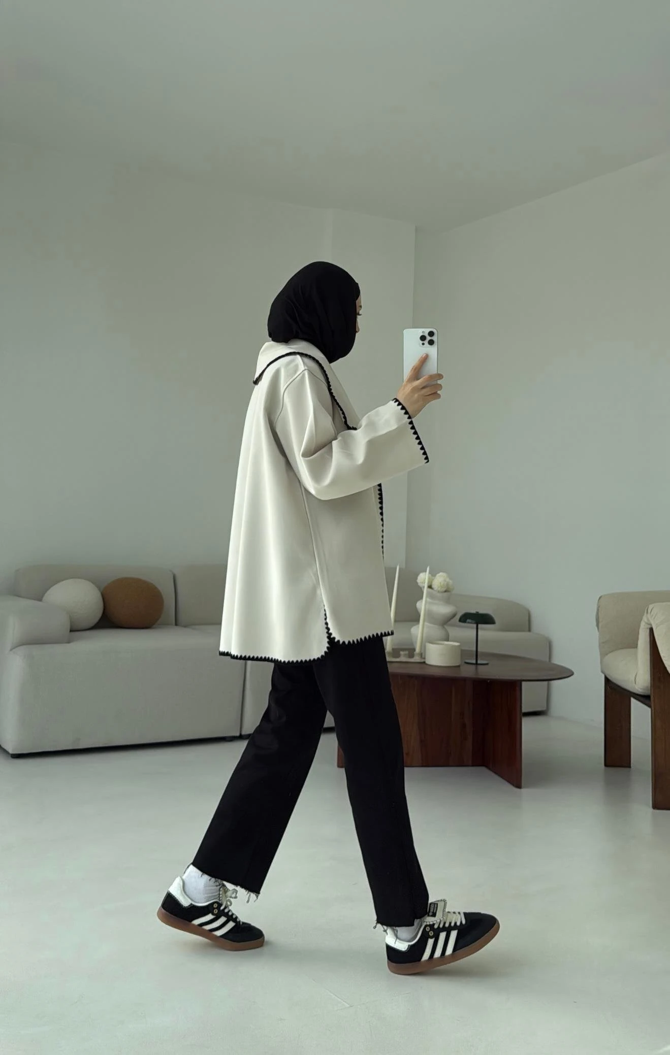 Dikişli Kaşe Ceket Bej