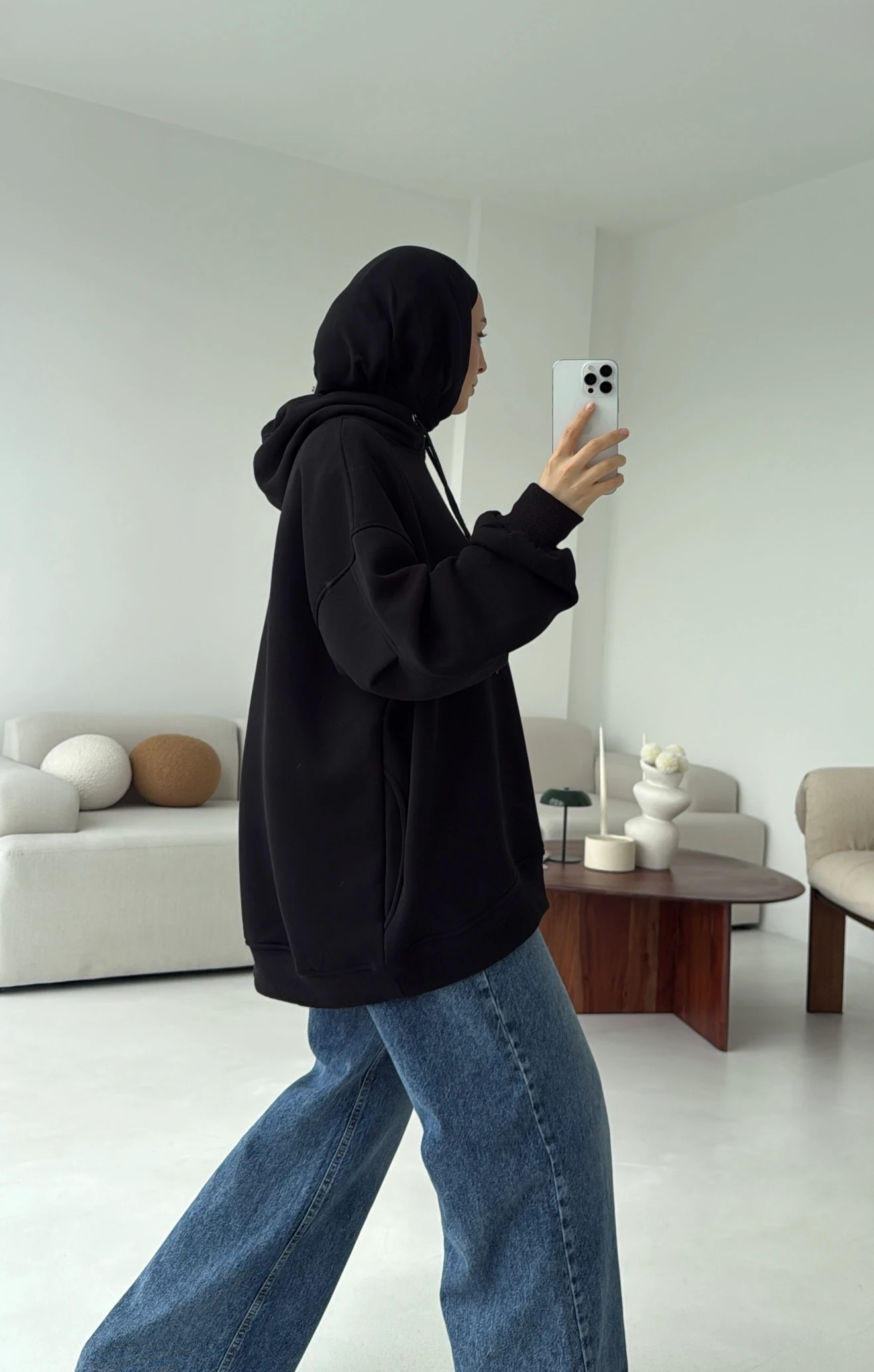 Kolu Pile Detay Oversize Sweatshirt Siyah