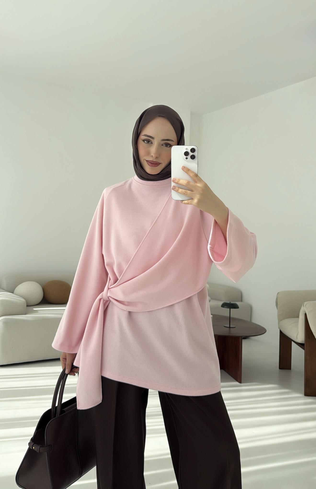Yandan Şallı Tunik Pembe