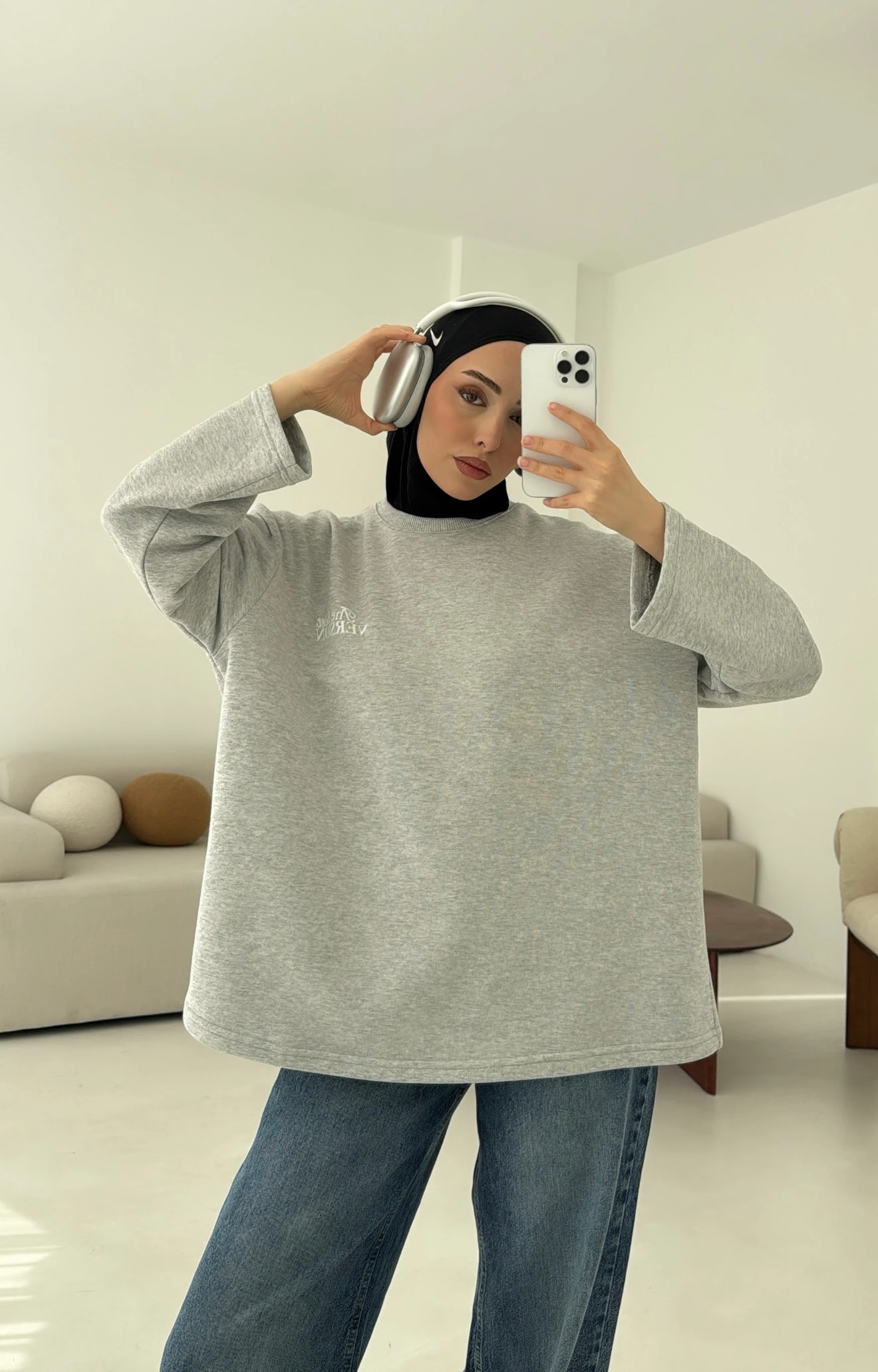 Version Baskılı Sweatshirt Gri