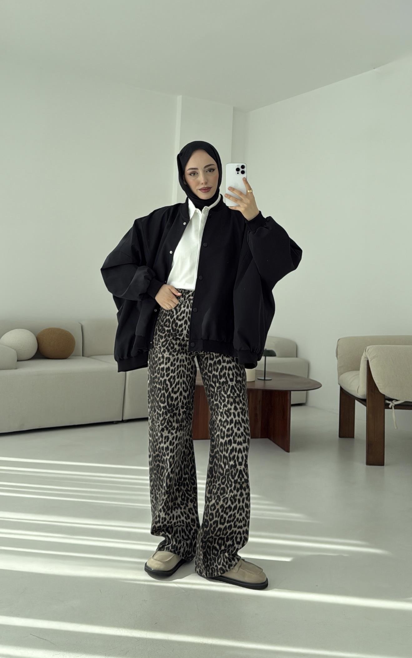 Overize Asimetrik Kesim Bomber Ceket Siyah