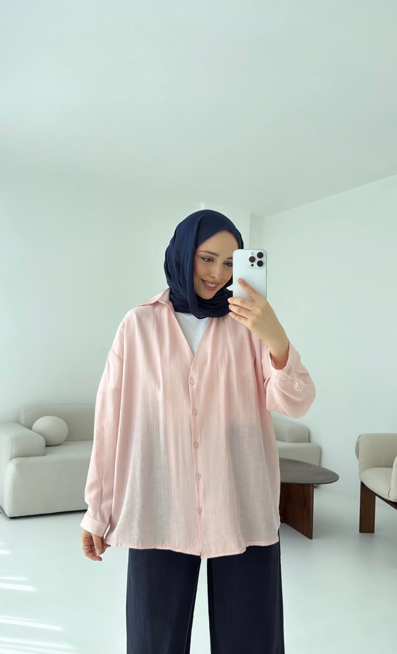 V Yaka Salaş Gömlek Pembe