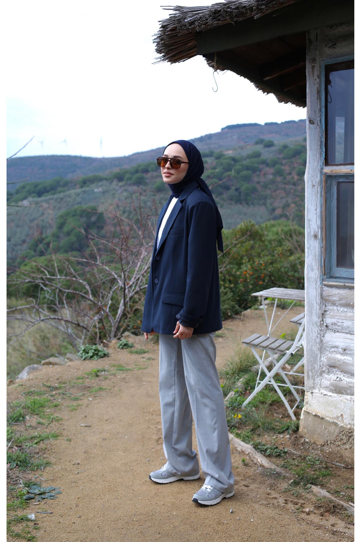 Oversize Kesim Blazer Ceket Lacivert