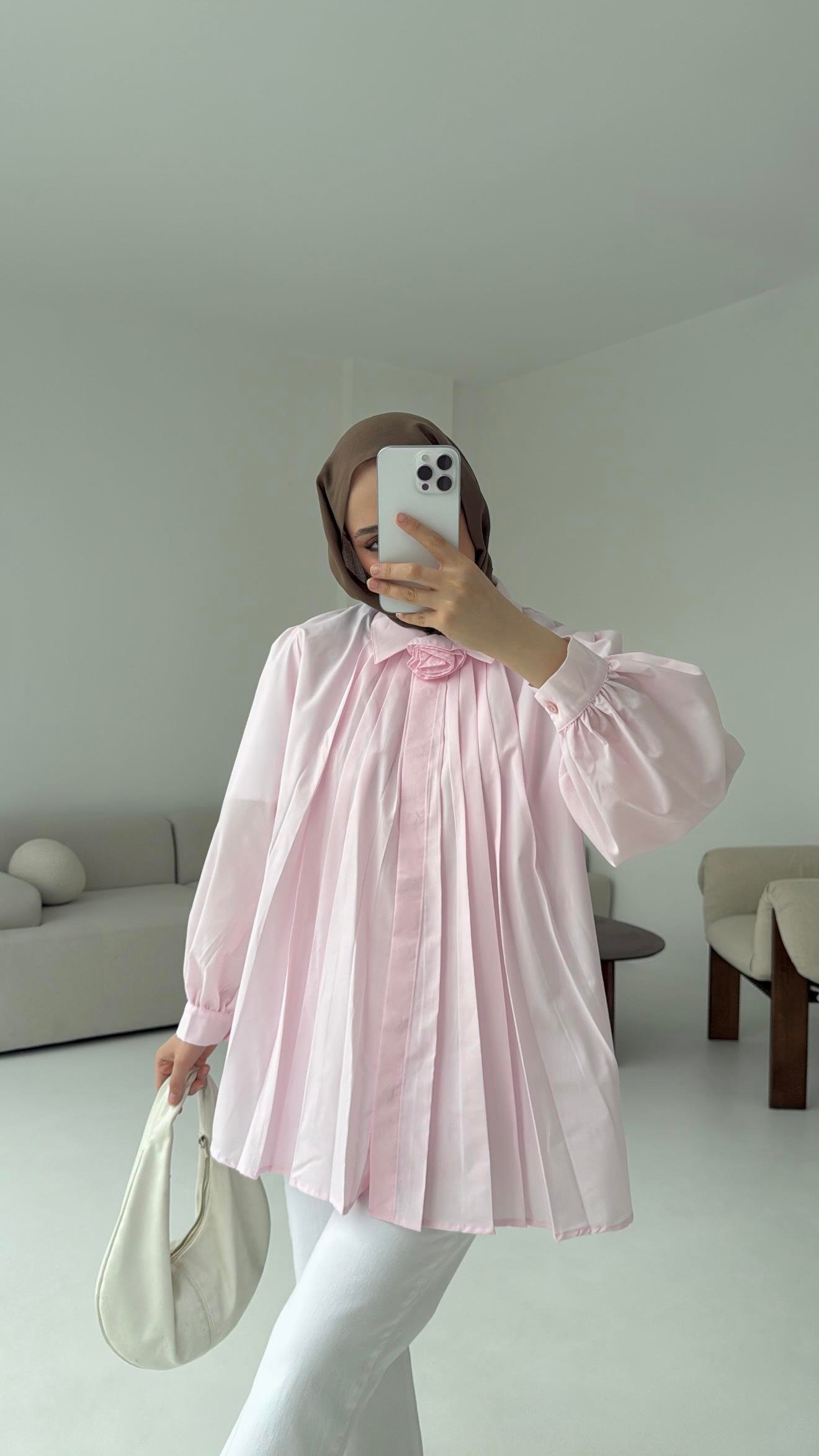 Pile Detay Gömlek Pembe