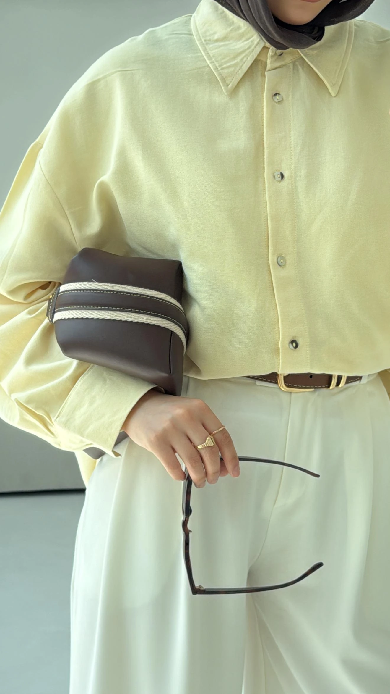 Basic Oversize  Keten Gömlek Sarı