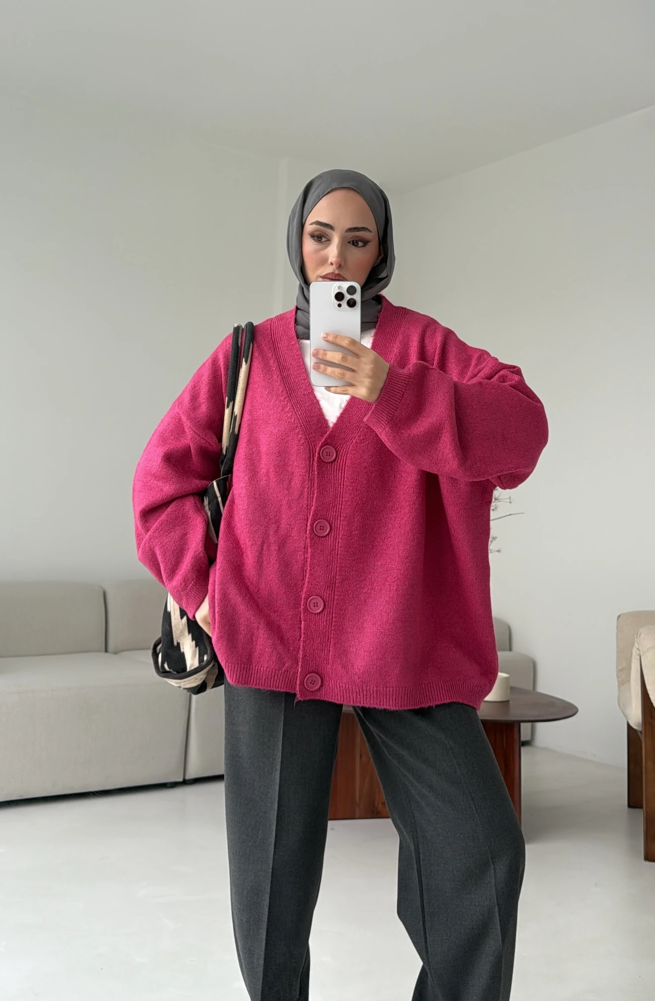 Oversize Yünlü Kazak Pembe