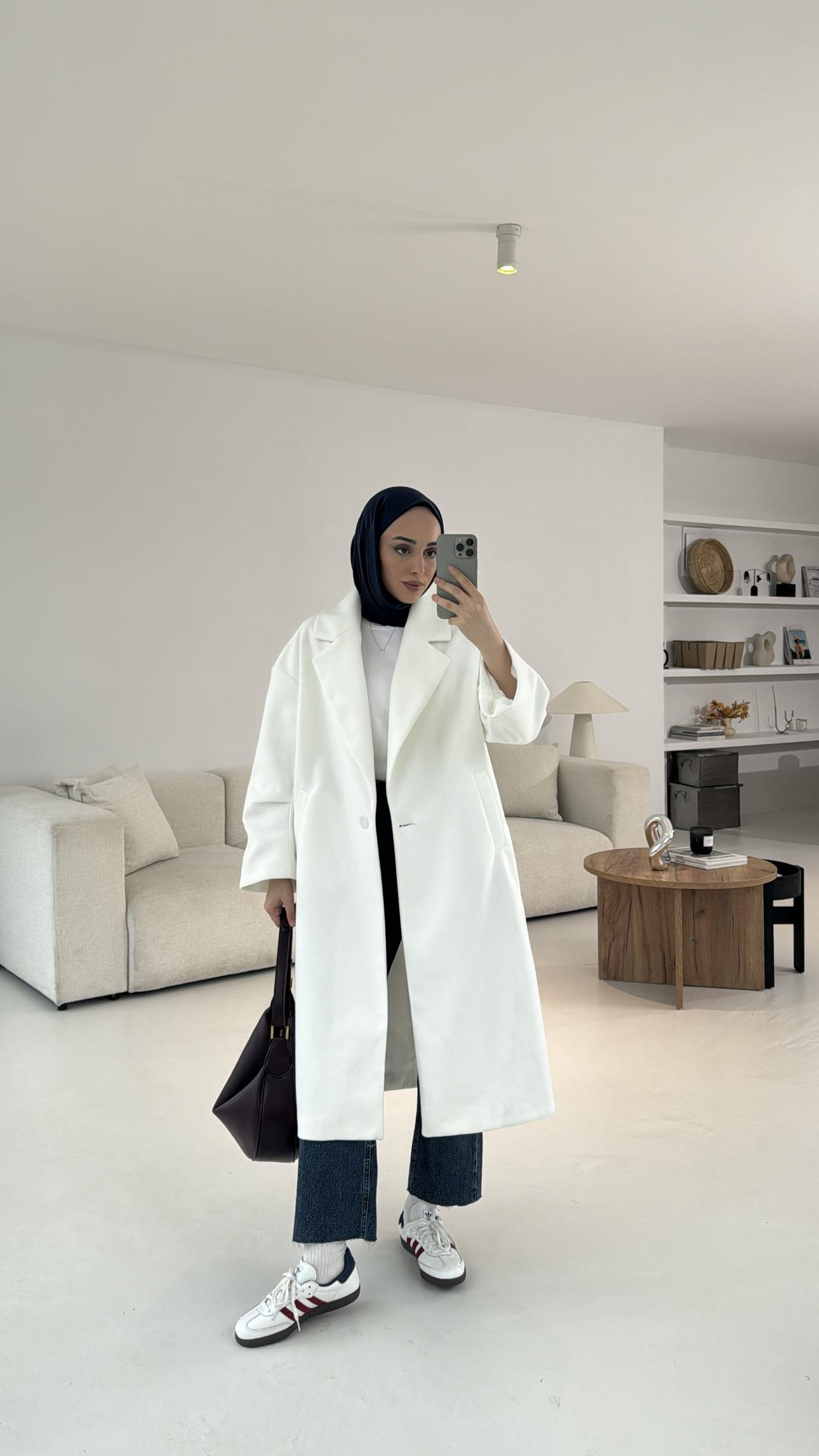 Premium Kaşe Kaban Beyaz