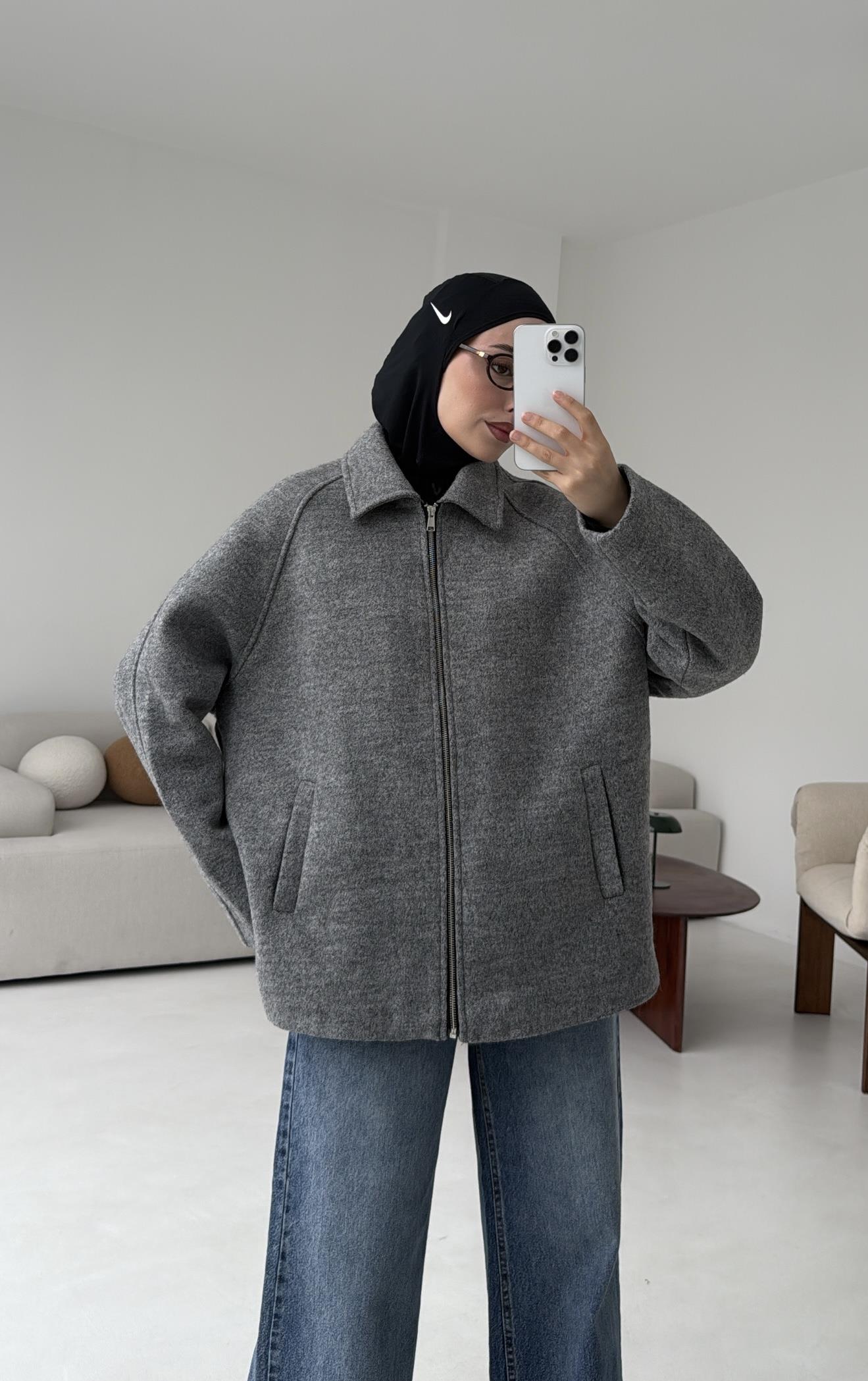 Fermuarlı Premıum Kece Ceket Siyah