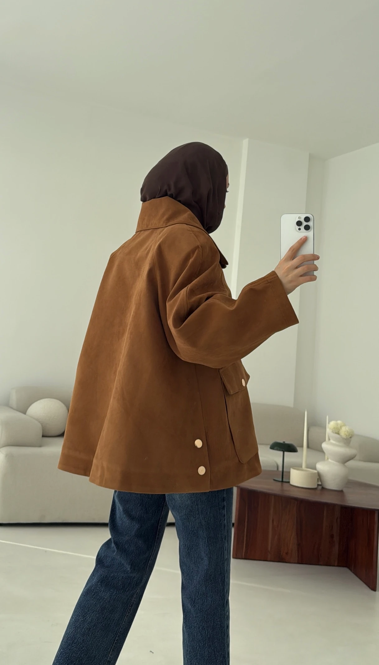 Oversize Dolgulu Süet Ceket Taba