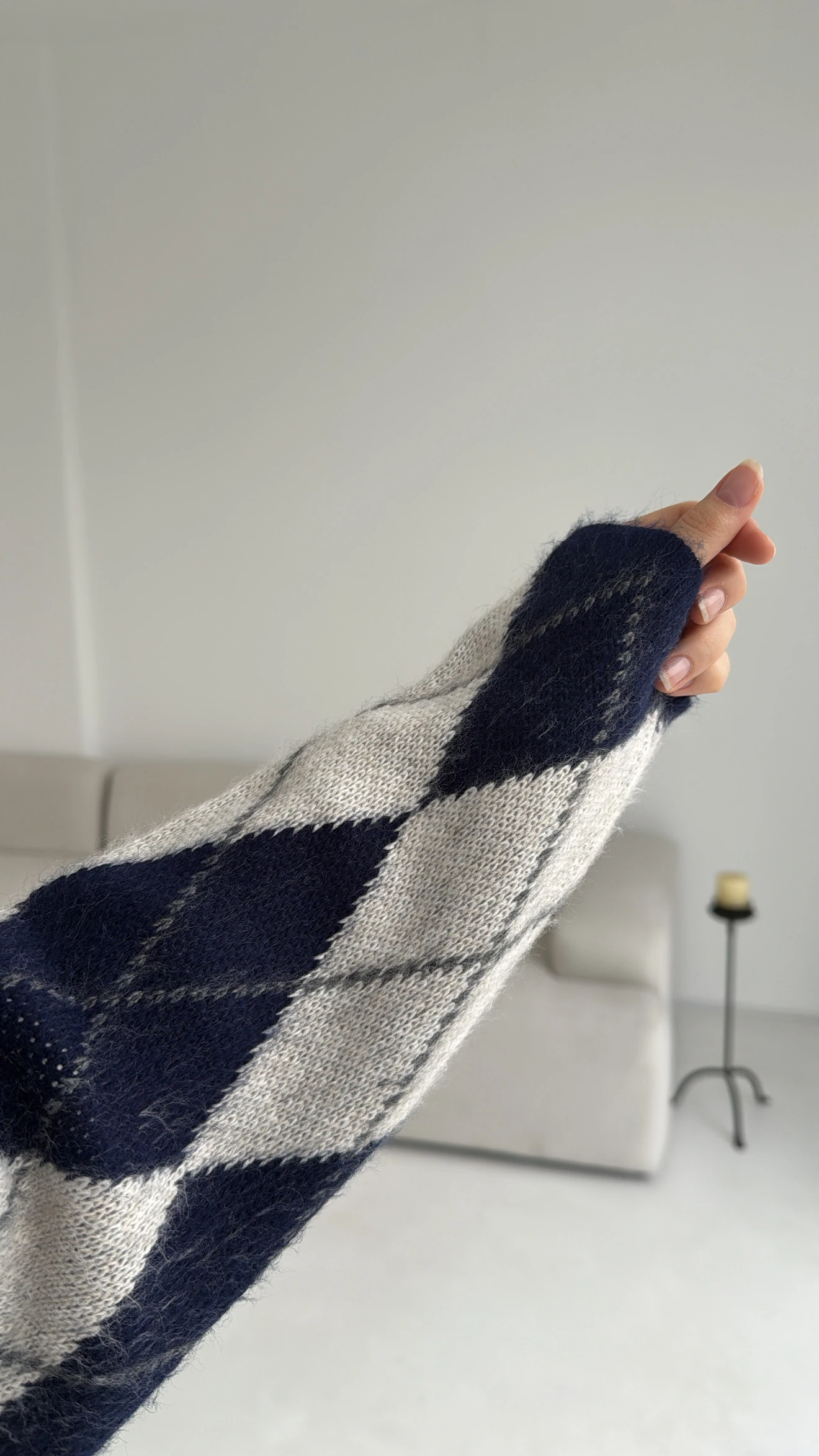 Premium Desenli Kalın Kazak Krem/Lacivert