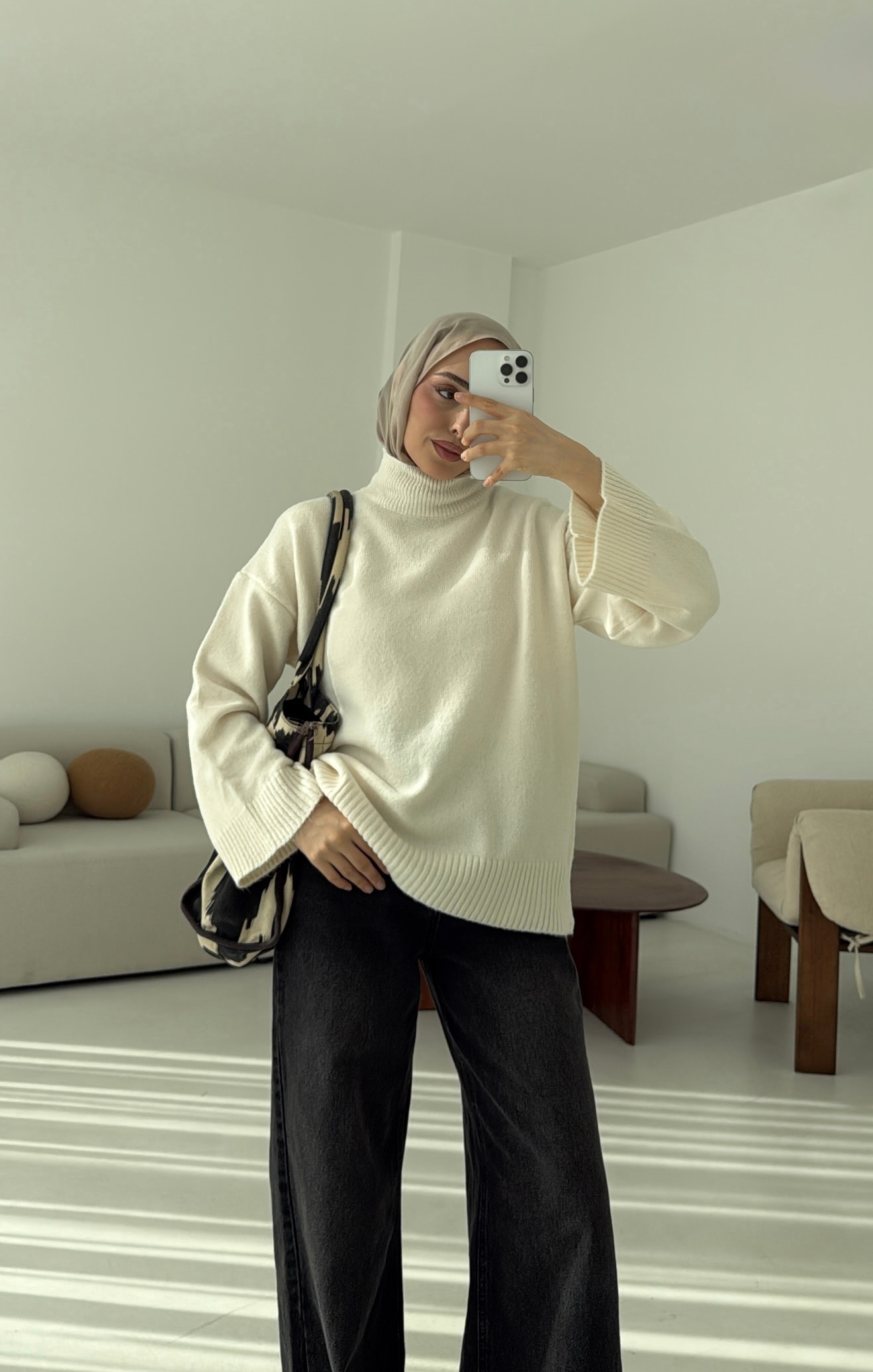 Yarım Yaka Triko Kazak Krem