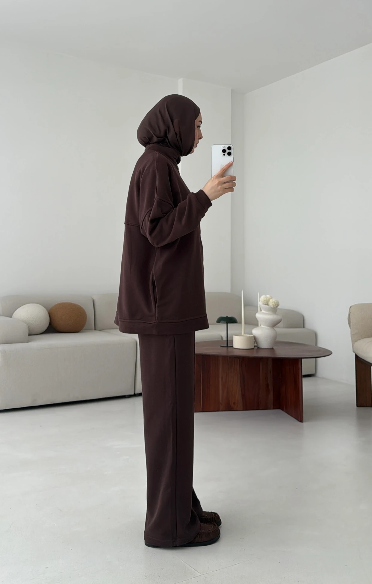 Fermuarlı 3 İplik Takım Kahve