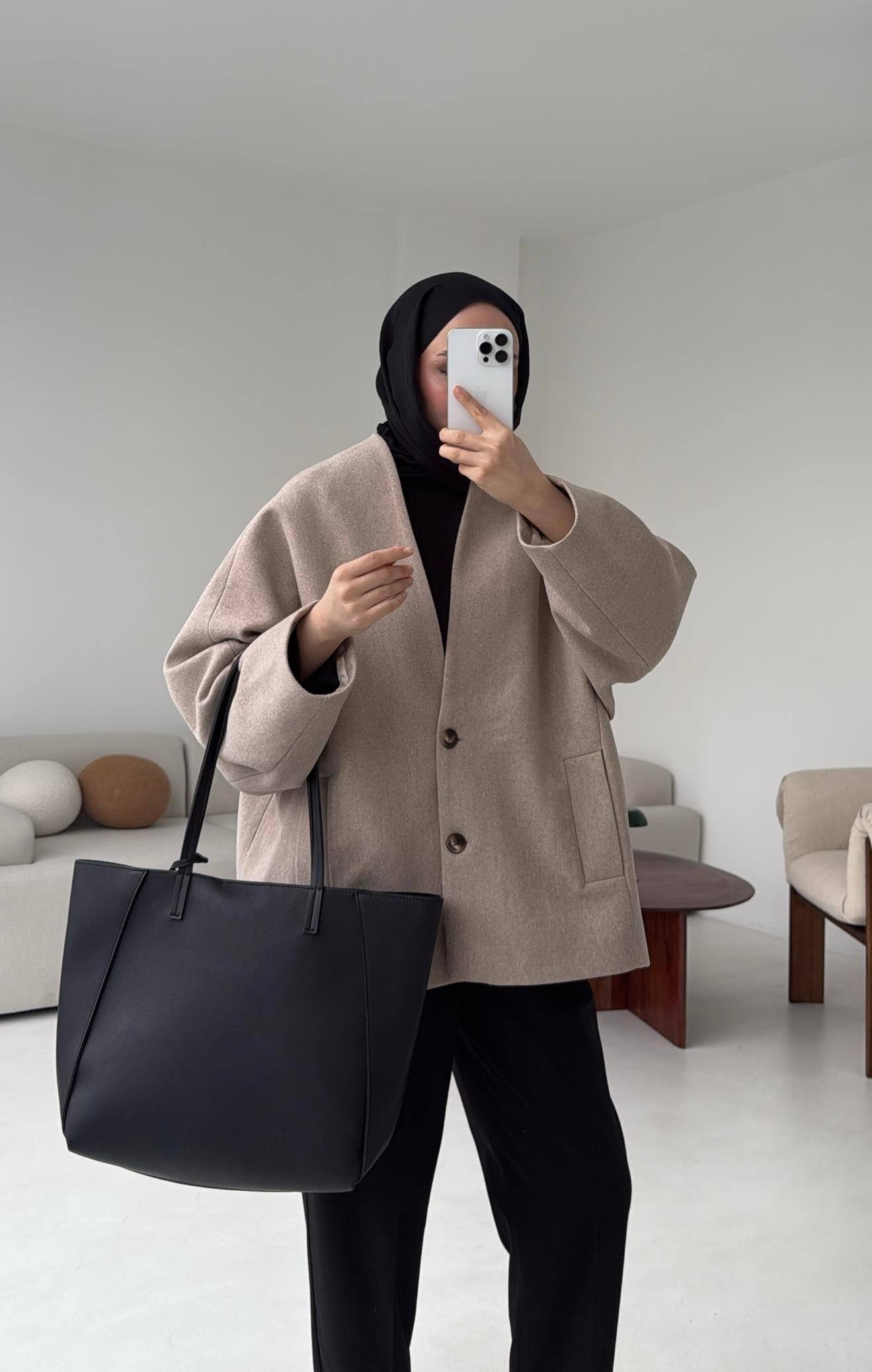 Soft Oversize Kaşe Kaban Bej