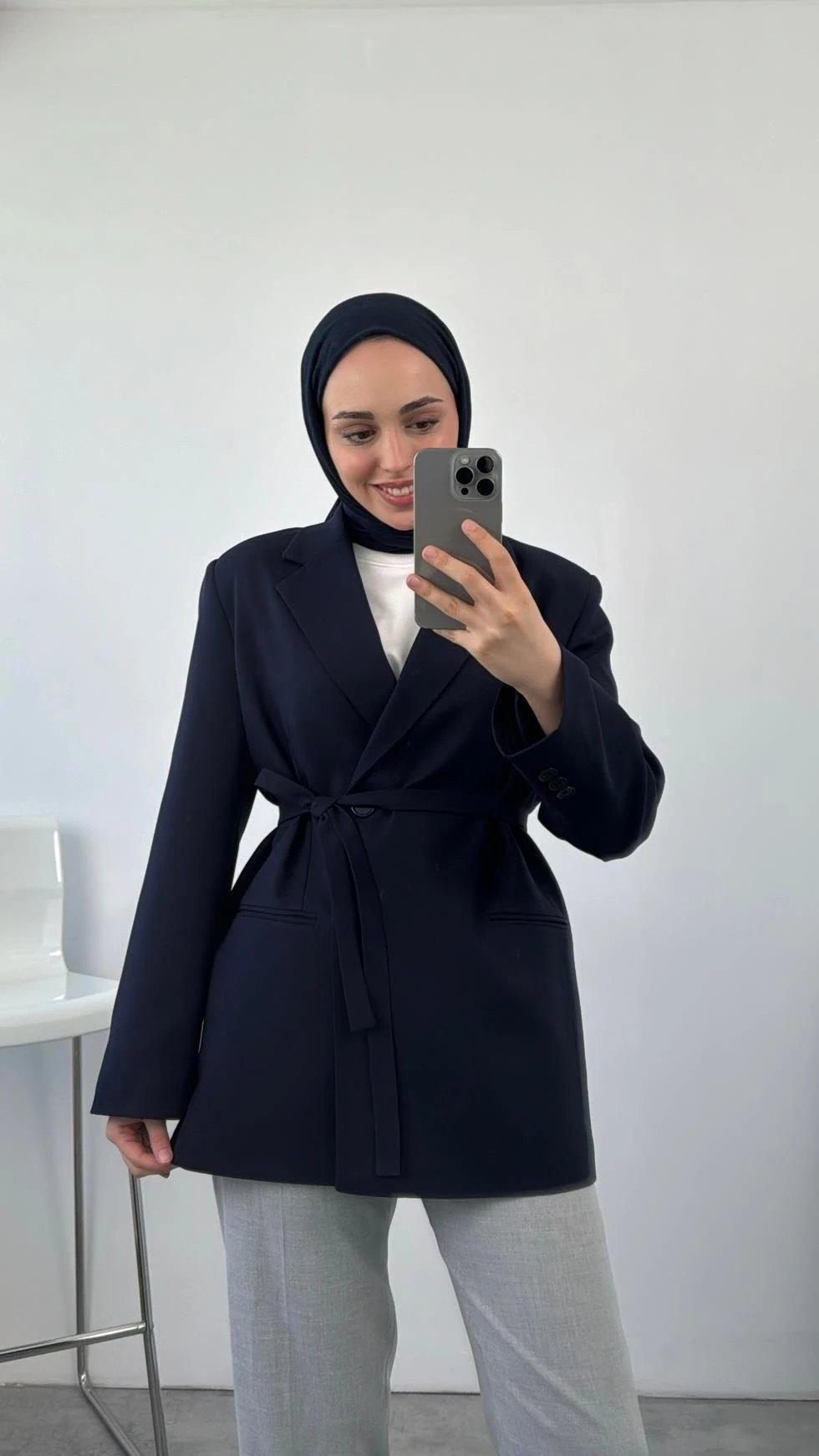Bağlamalı Blazer Ceket Lacivert