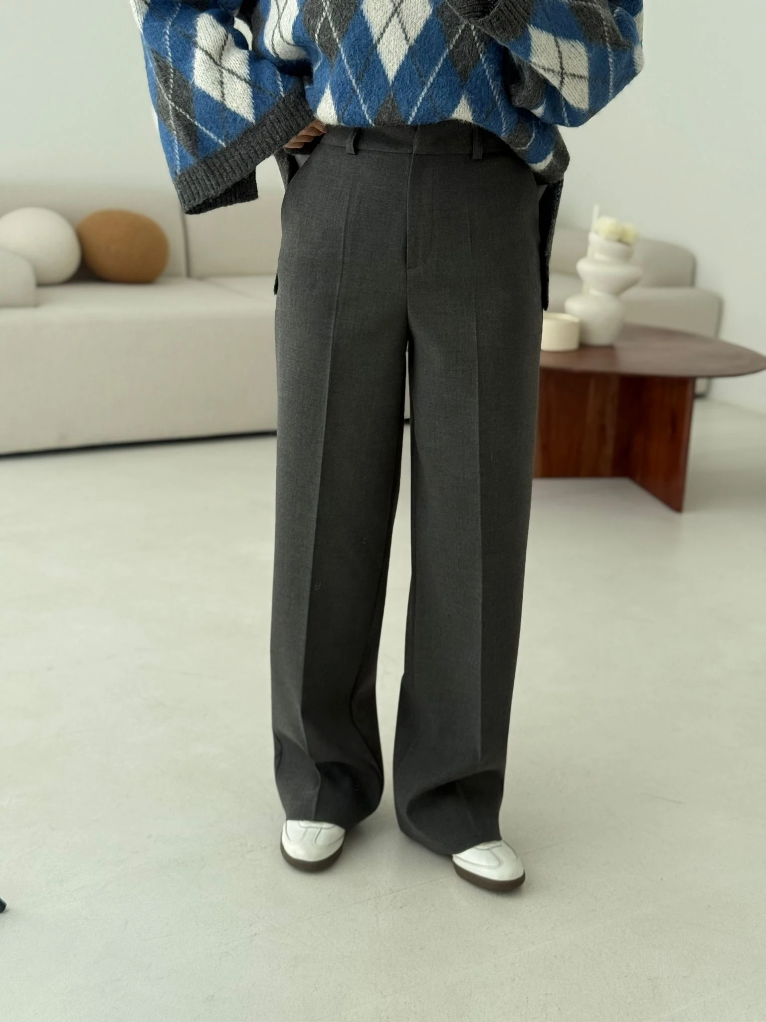 Klasik Tam Boy Pantolon Gri