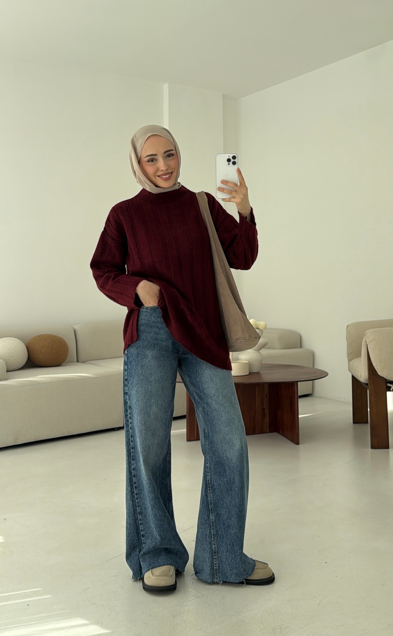 Fitilli Triko Kazak Bordo