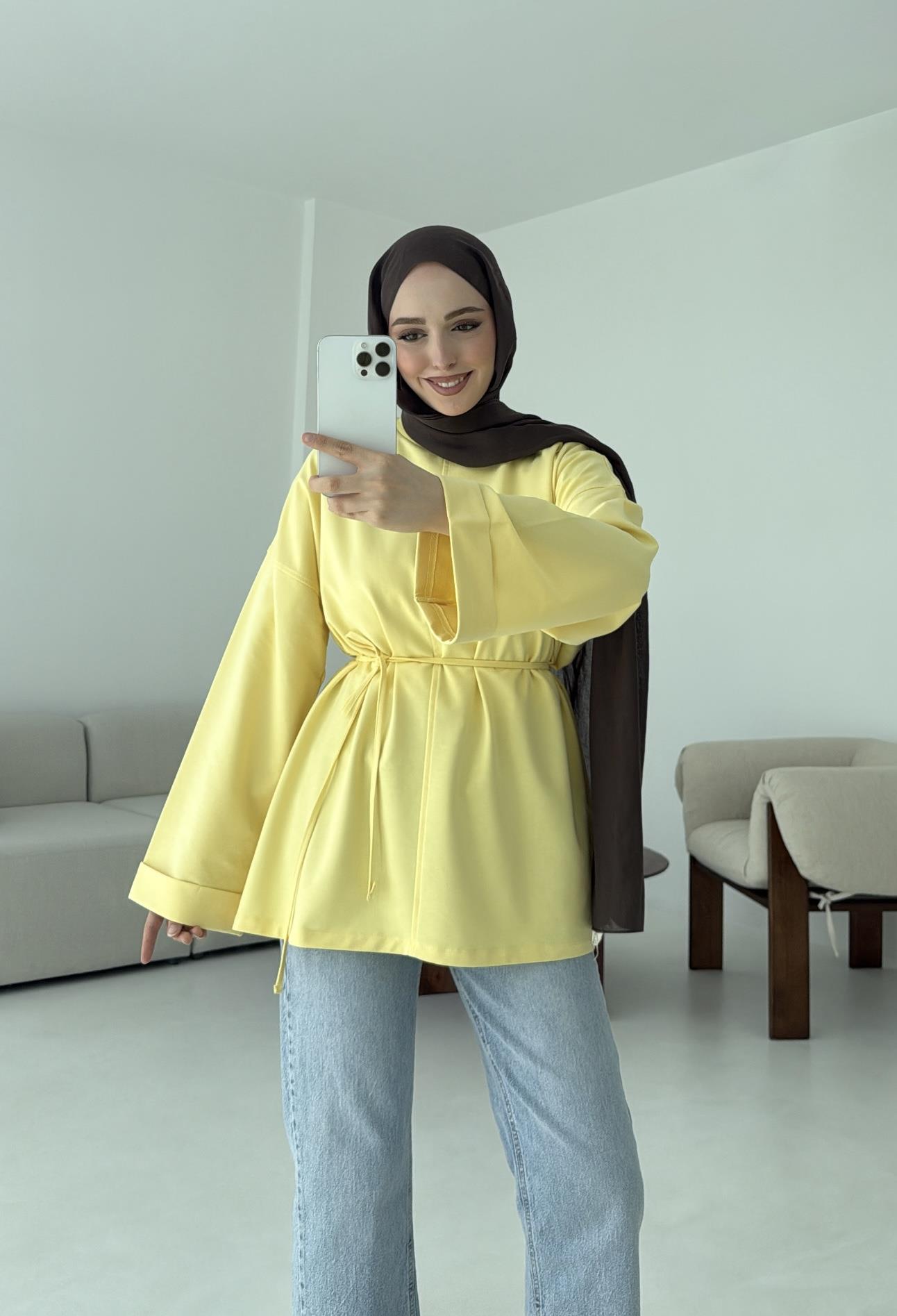 Bağlamalı Yanı Yırtmaç Detay Sweat Sarı