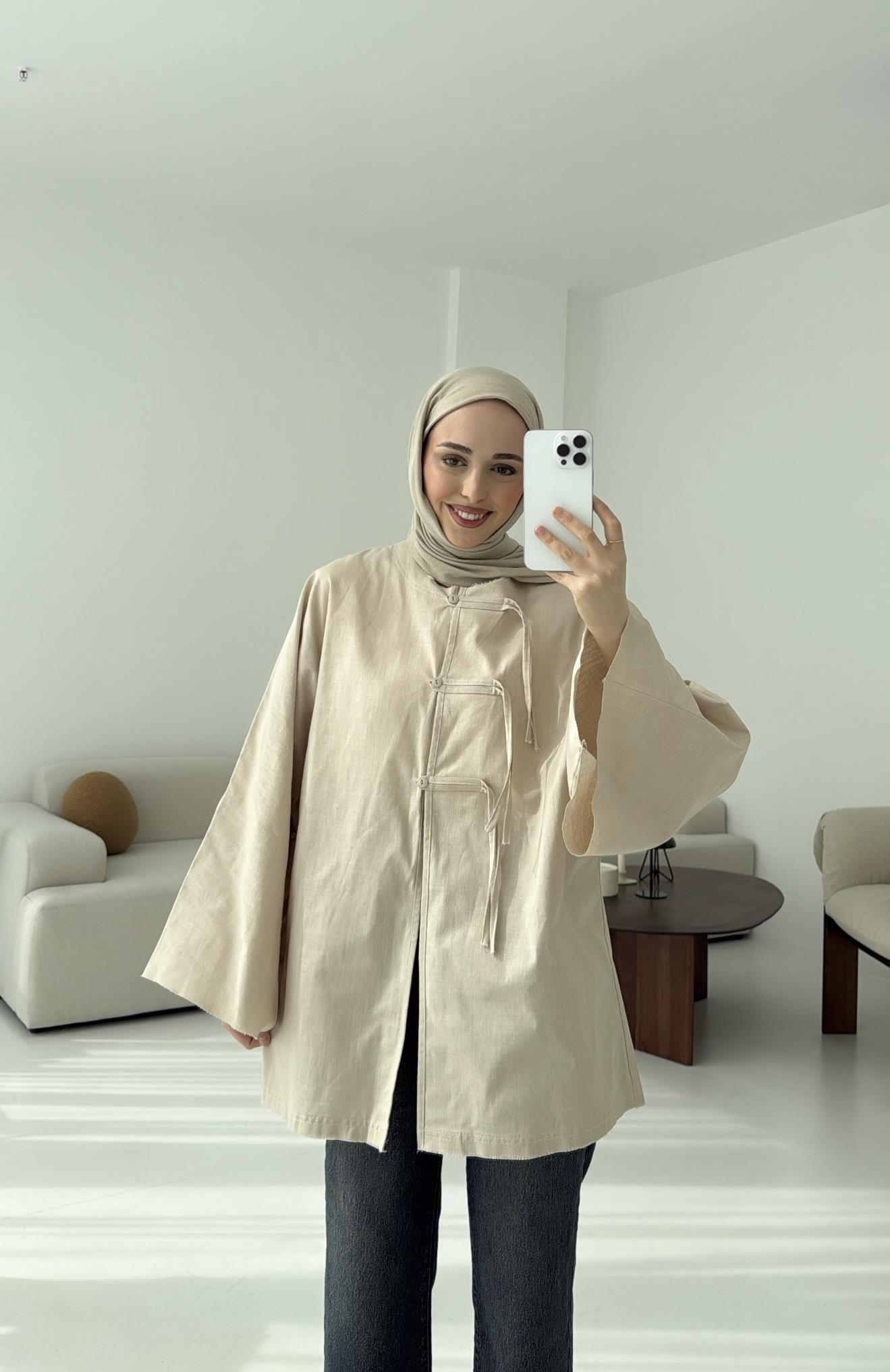 Geniş Kol Kimono Bej